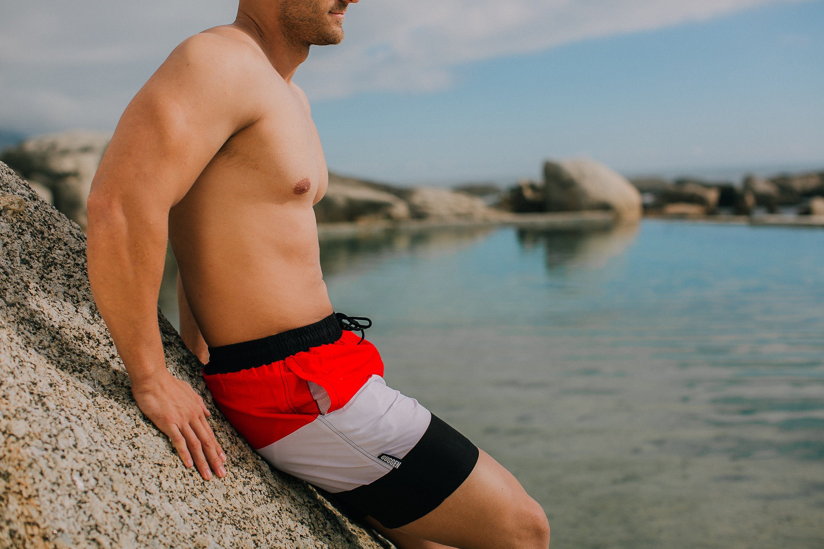 GUGGEN Mountain Badehose Badehose Herren Beachshorts Boardshorts Strandhose YSB597 gestreift Muster – Bild 5 von 5