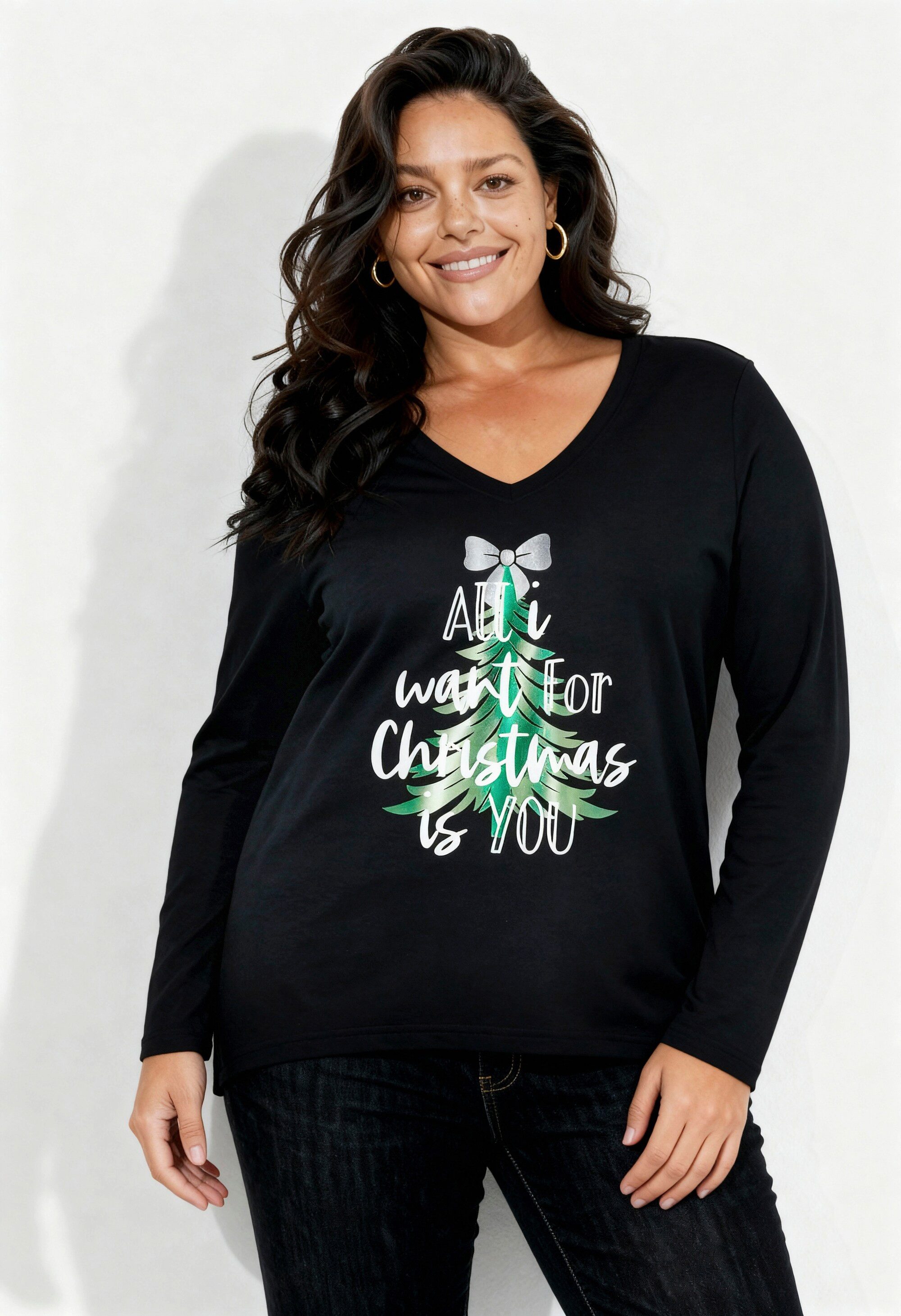 Angel of Style Longshirt T-Shirt mit Weihnachtsbaum