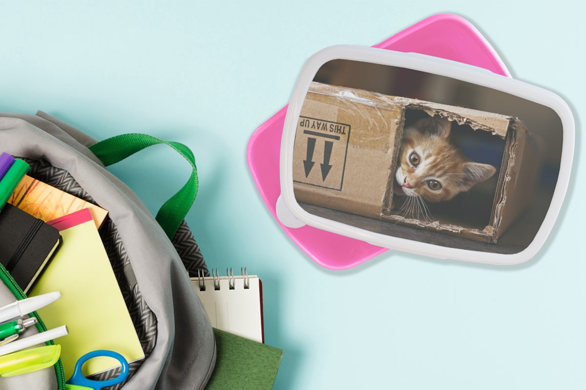für Mädchen, - - Lunchbox Box Brotbox Erwachsene, (2-tlg), Kinder, Kunststoff rosa Kätzchen Snackbox, Spielen, Brotdose MuchoWow Kunststoff,