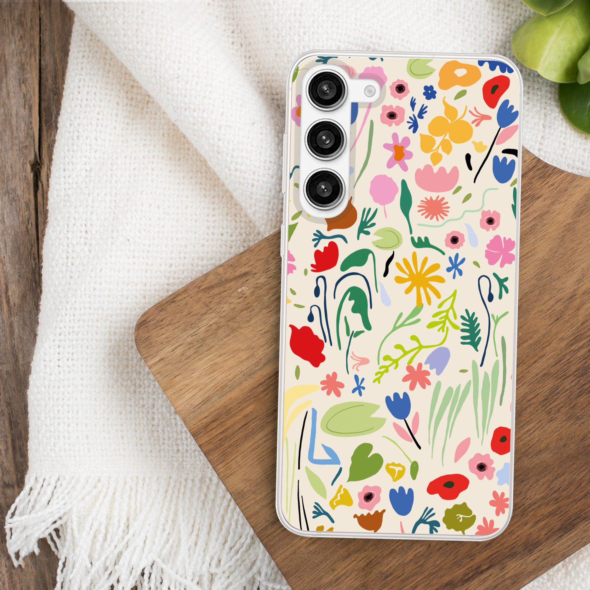 MuchoWow Handyhülle für Samsung Galaxy S23 Plus Blumen - Muster - Pflanzen, Phone Case, Silikon, Schutzhülle Dünn