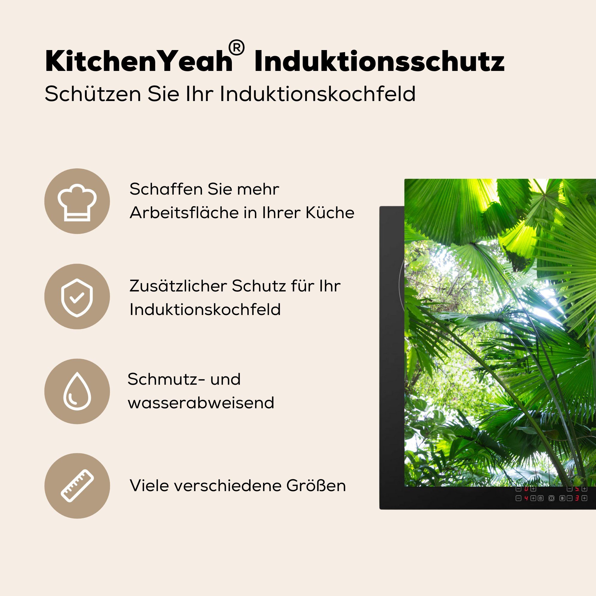 Induktionskochfeld Schutz küche, 71x52 Ceranfeldabdeckung tlg), Herdblende-/Abdeckplatte MuchoWow Vinyl, für Tropischer Regenwald, die (1 cm,