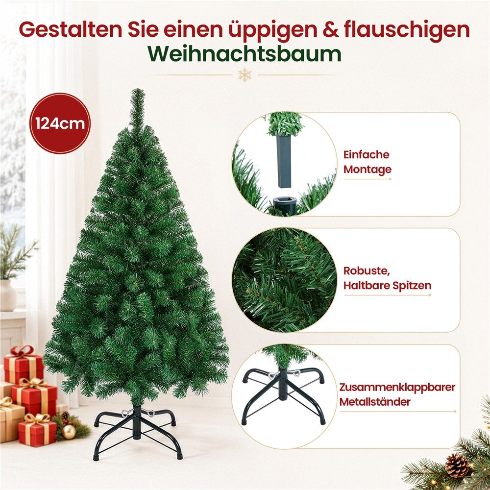 Yaheetech Künstlicher Weihnachtsbaum 61-214 cm (H), Tannenbaum, 124cm Weihnachtsbaum mit 208 Spitzen & Faltbarem Metallständer – Bild 5 von 5