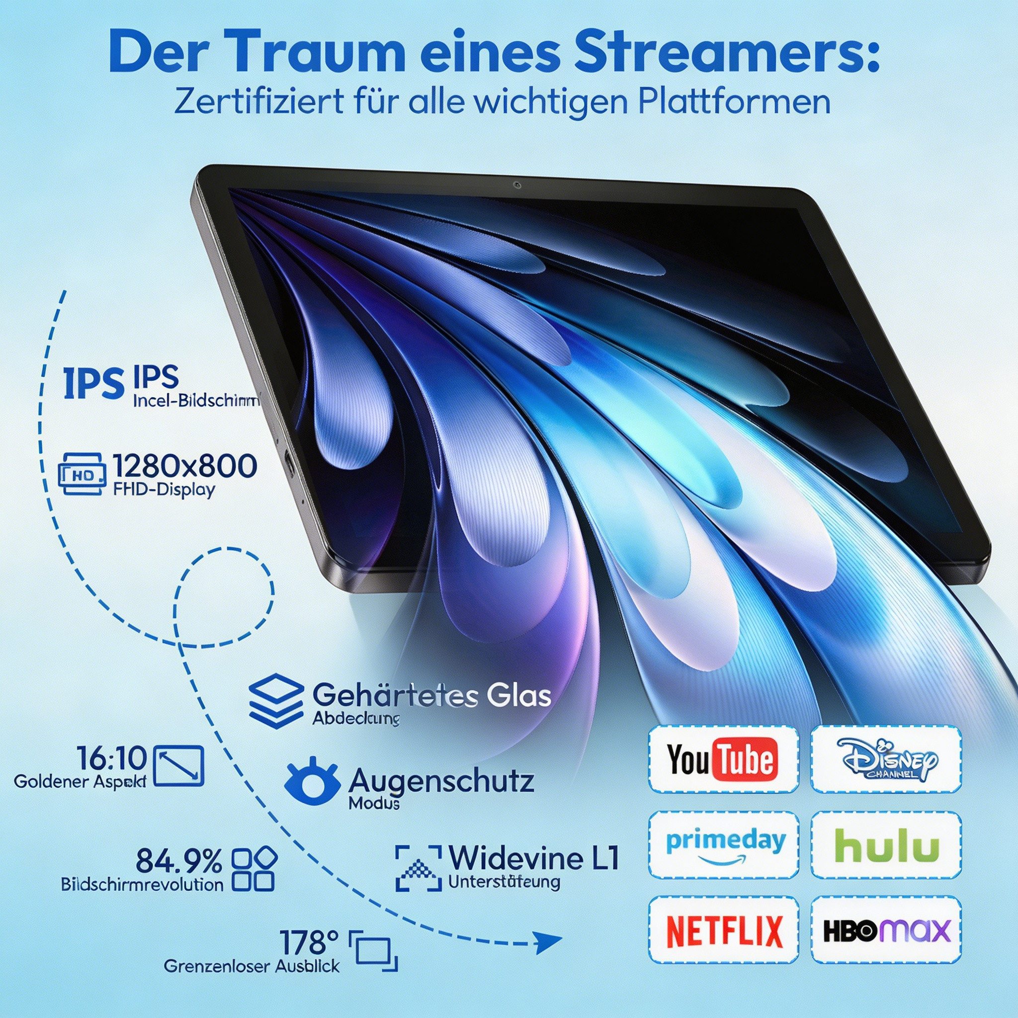 XGODY 4G LTE WLAN 10,1-Zoll-Tablet mit 24GB+256GB Android 16 Tablet (10.1", 256 GB, Android 16, 2G (GSM), 3G (WCDMA), 4G (LTE), 2026 Neu Tablet Android 16 mit Tastatur, Ledertasche und Stift)