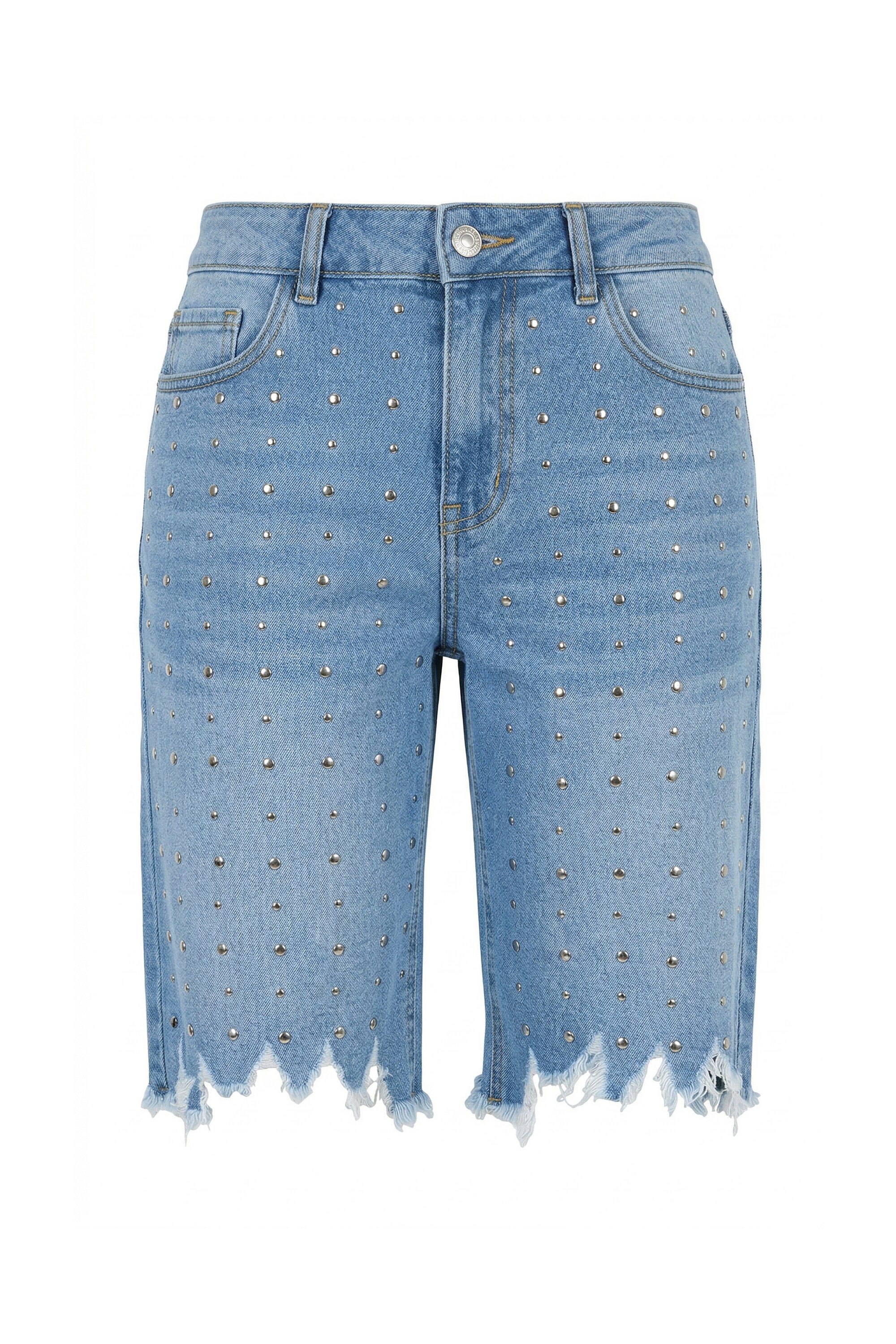 Regular-fit-Jeans Jeans-Bermuda Loose Fit Ziernieten-Streifen