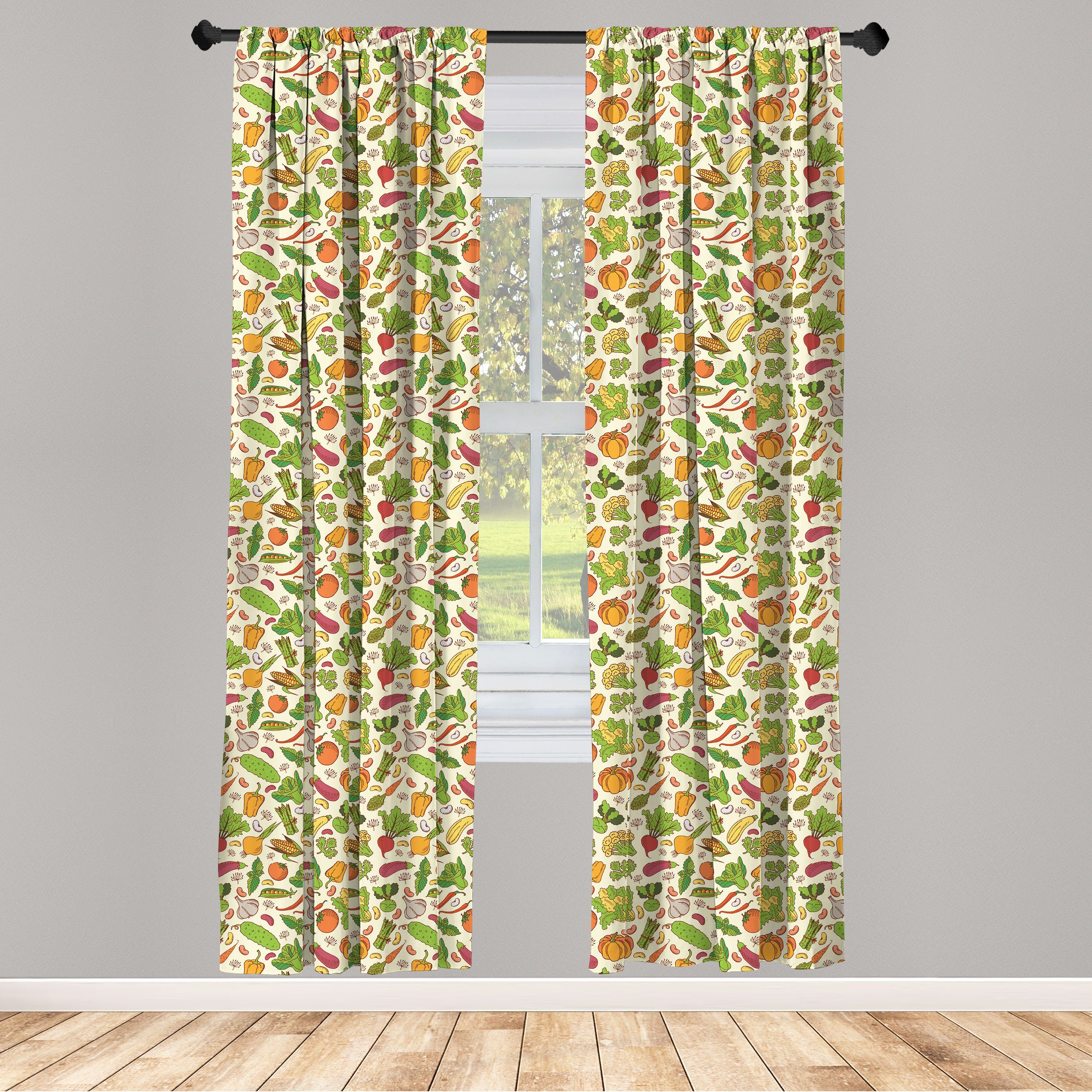 Gardine Vorhang für Wohnzimmer Schlafzimmer Dekor, Abakuhaus, Microfaser, Gemüse Gesundes Kochen Theme | Fertiggardinen