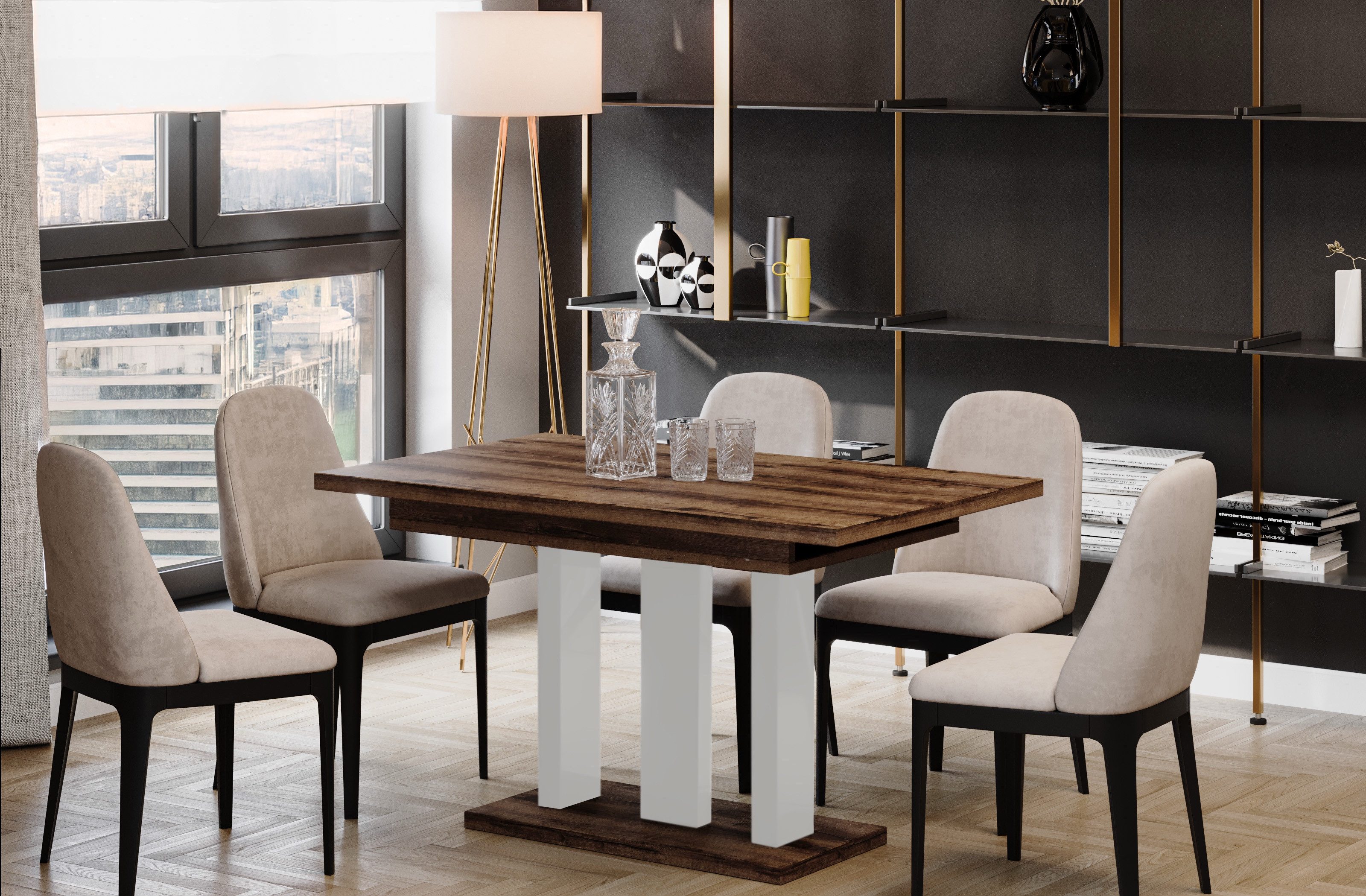 Endo-Moebel Säulen-Esstisch "Appia White" 130-210cm ausziehbar erweiterbar, günstig online kaufen