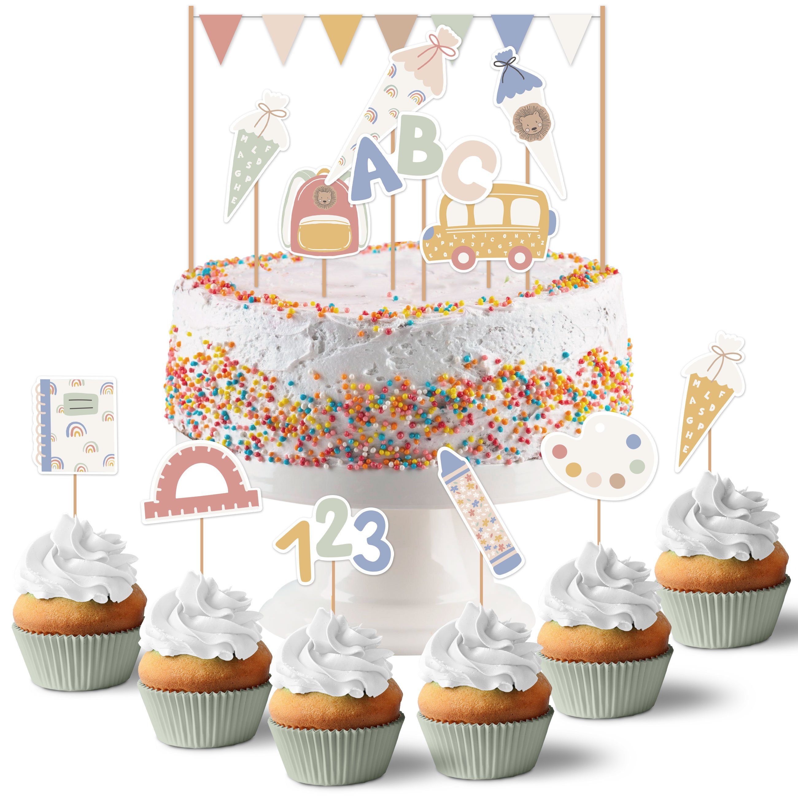 PAPIERDRACHEN Tortenstecker Kuchenstecker zur Einschulung - in verschiedenen Designs, Einschulung - Erste Klasse - Einschulungsparty