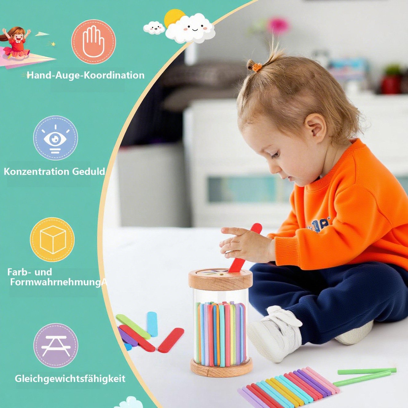 CLTYQ Lernspielzeug Montessori Spielzeug ab 3Jahr, Baby Spielzeug,Farbe Sortierspiel, Kleinkind Sensorik Spielzeug Baby Motorikspielzeug Holzspielzeug