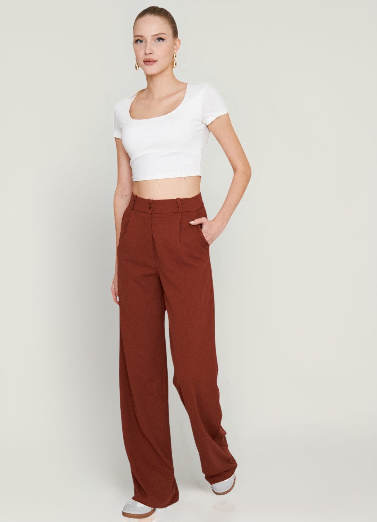 fashionshowcase Palazzohose Damen Stoffhose Marlenehose mit elastischem, ho günstig online kaufen