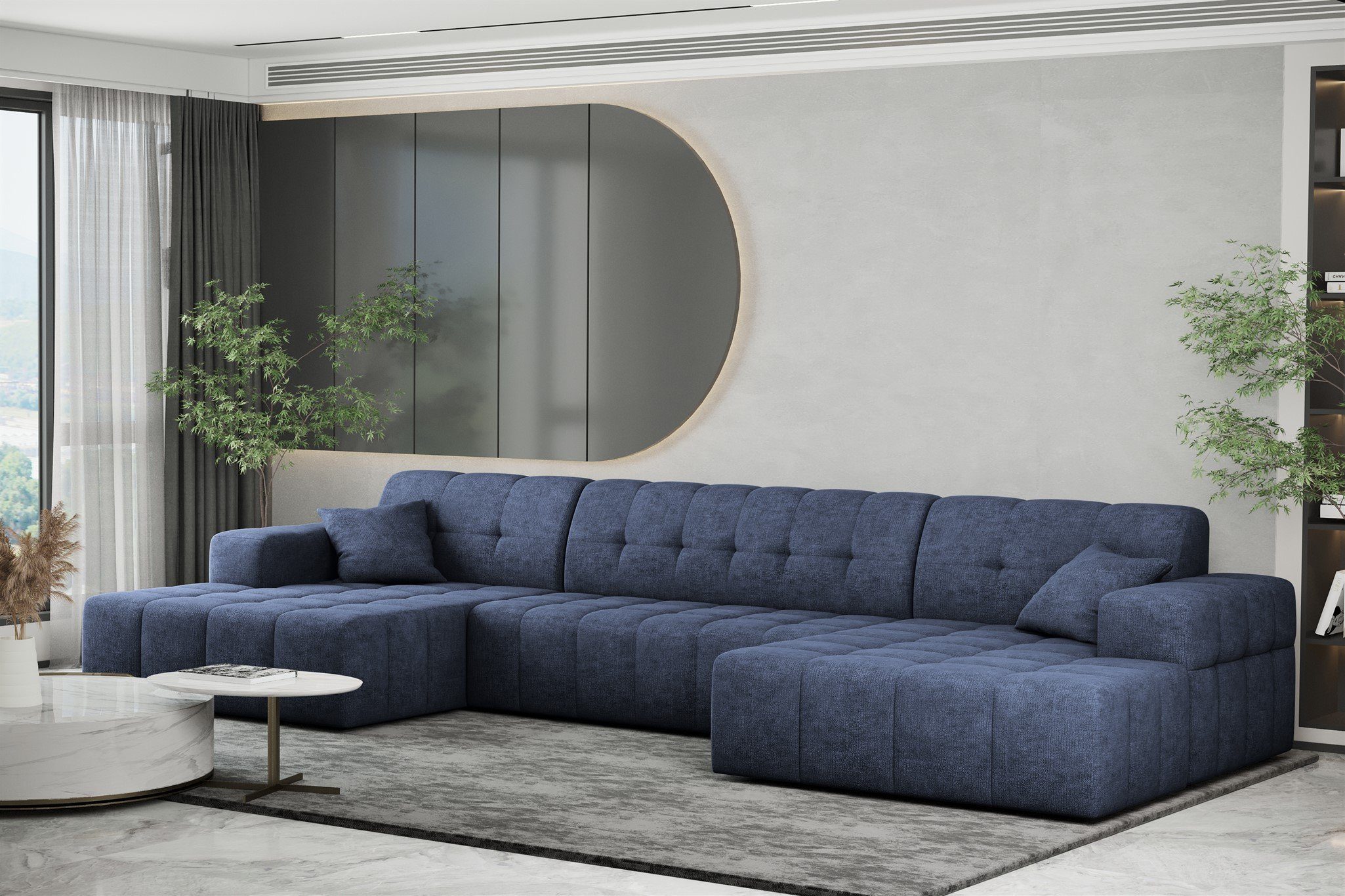 Fun Möbel Wohnlandschaft Wohnlandschaft Marineblau U-Form Harmony, Sofa NANCY in Rundumbezug Stoff