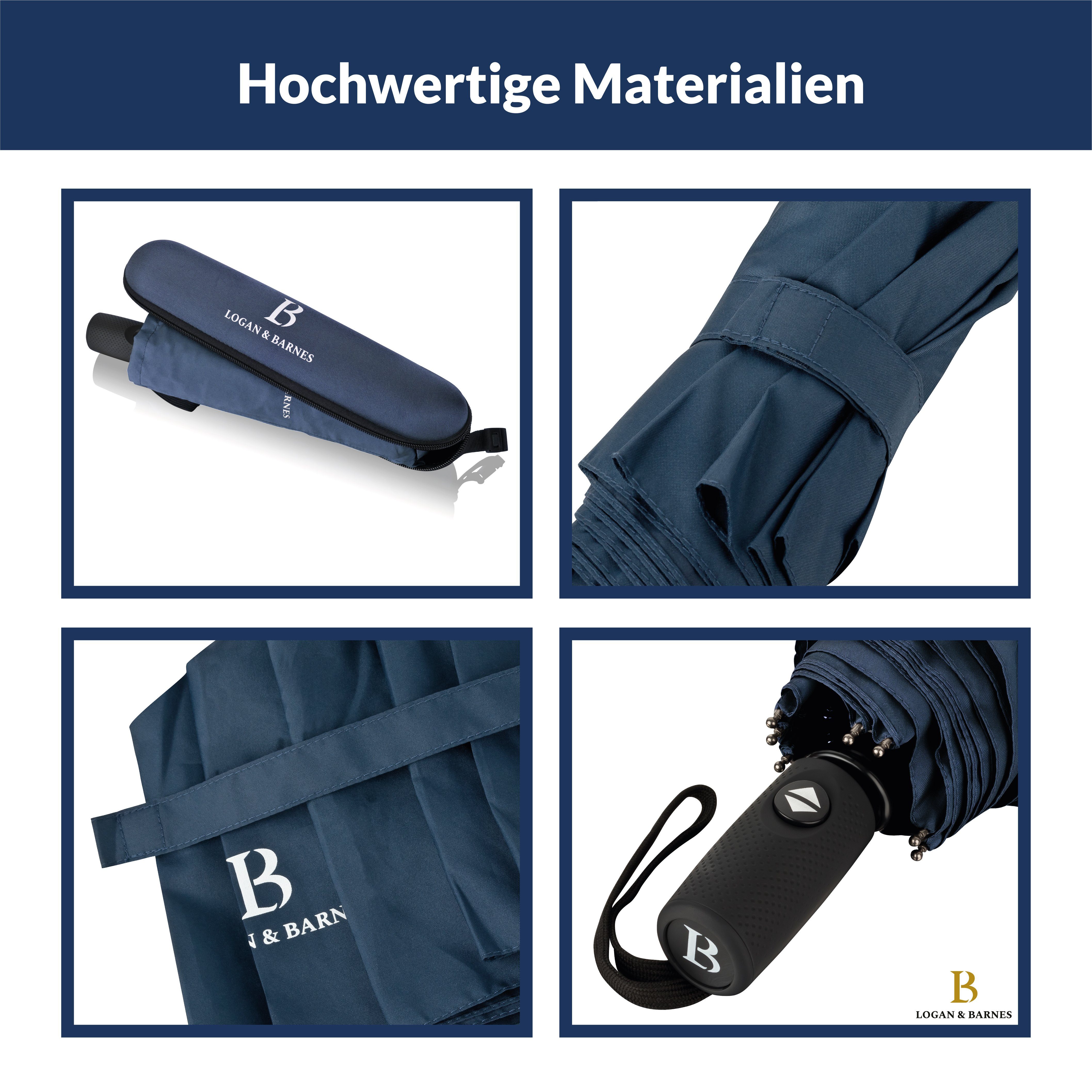 Logan & Barnes Taschenregenschirm Boston, Sturmfest bis 140 km/h