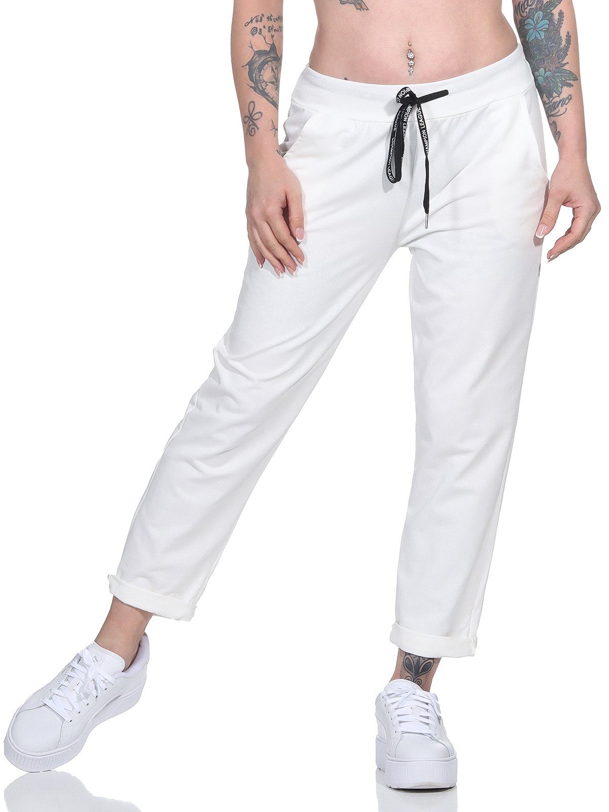 Aurela Damenmode Jogginghose Klassische Damen Jogginghose bequeme Haushose mit Schnürung leichte Jersey Qualität, mit Gummizug & Schnürung