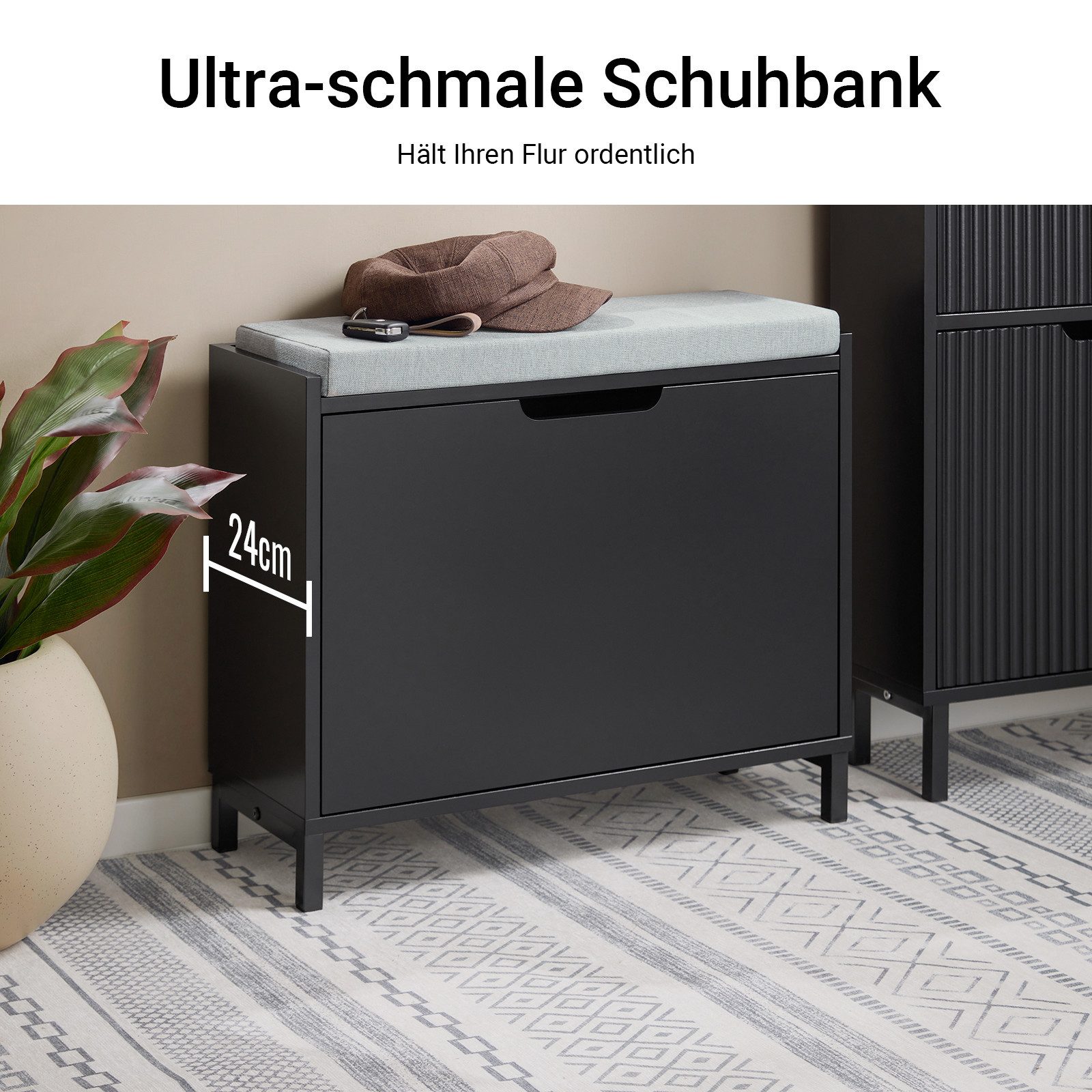 SoBuy Schuhkipper FSR151, Schuhschrank schmal, Schuhregal Schuhkipper, Schuhkommode Weiß, Schuhkipper schmal, nur 19 cm tief, für Kleine Wohnungen, Enge Flure