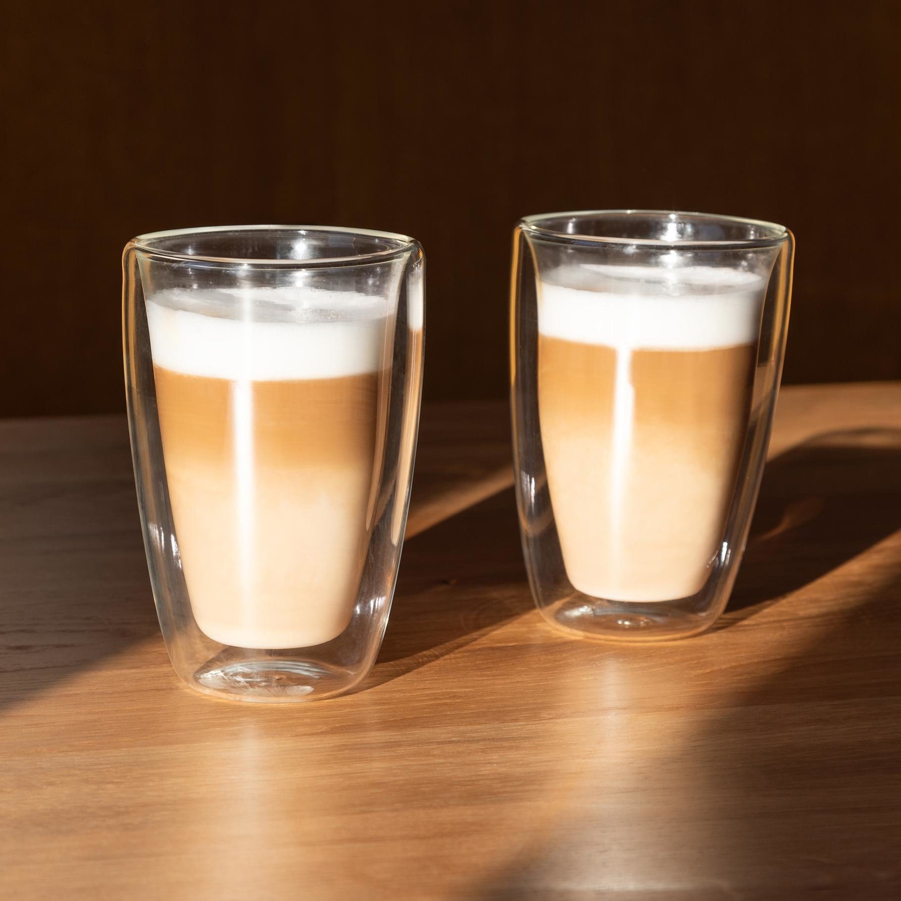 HI Thermoglas Latte Macchiato Kaffee Glas Thermoglas doppelwandig 2er-Set HI 13401, Material: Borosilikatglas