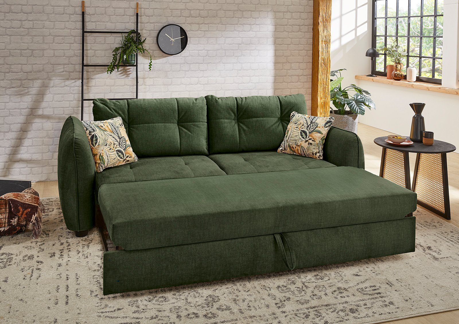 dunkelgrün Schlafsofa Gruppe cm 180x200 Bettfunktion, Sascha, Jockenhöfer Relax- | mit dunkelgrün Liegefläche Wellenfedern, und