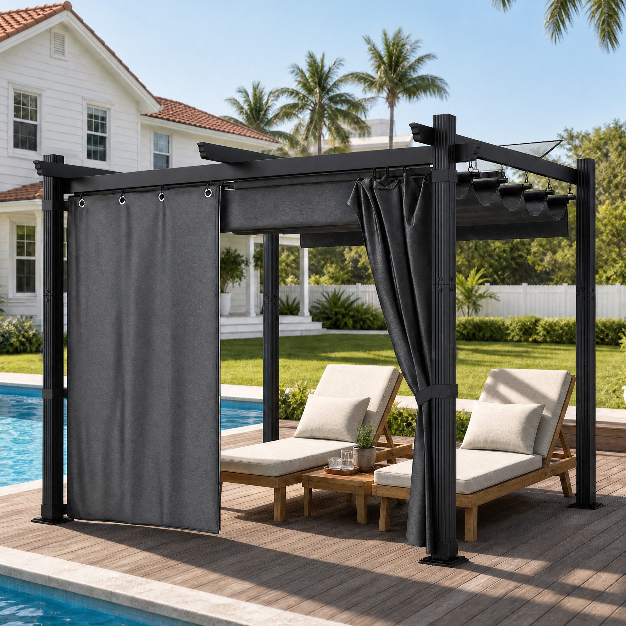 HOMALL Pavillon Pergola 3x3/3x4m Gartenpavillon Pavillon mit Aluminiumrahmen, (Terrassenüberdachung mit Magnetbefestigung für Garten), Manuell verstellbares Schiebedach