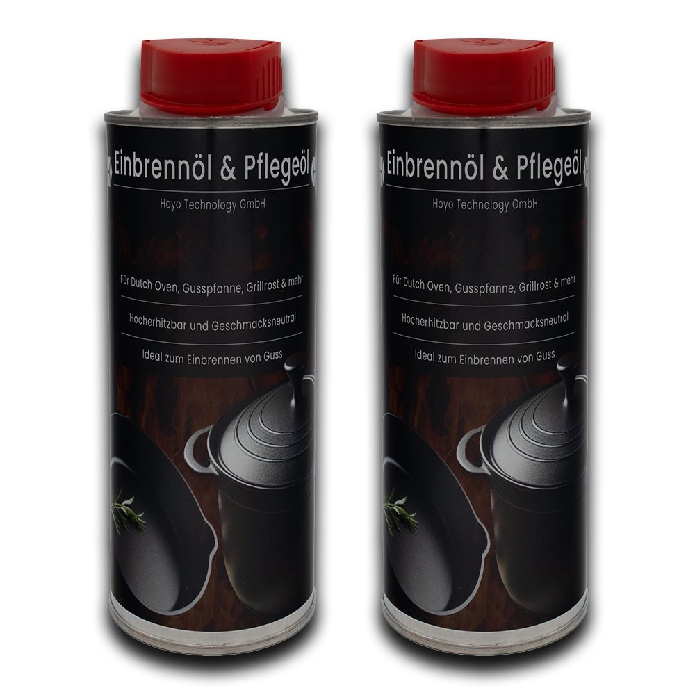 Hoyo Technology GmbH Einbrennöl / Pflegeöl für Gusseisen (Dutch Oven, Grillrost) 2 x 250 ml Imprägnierspray