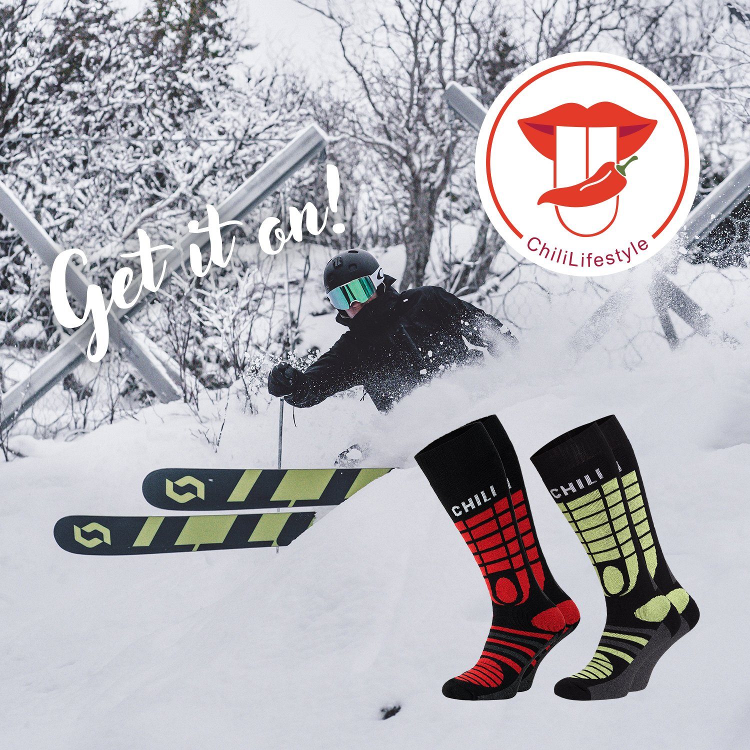 Chili Lifestyle Ski Knie Strümpfe Socken Yeon/Red 4 Winter Paar