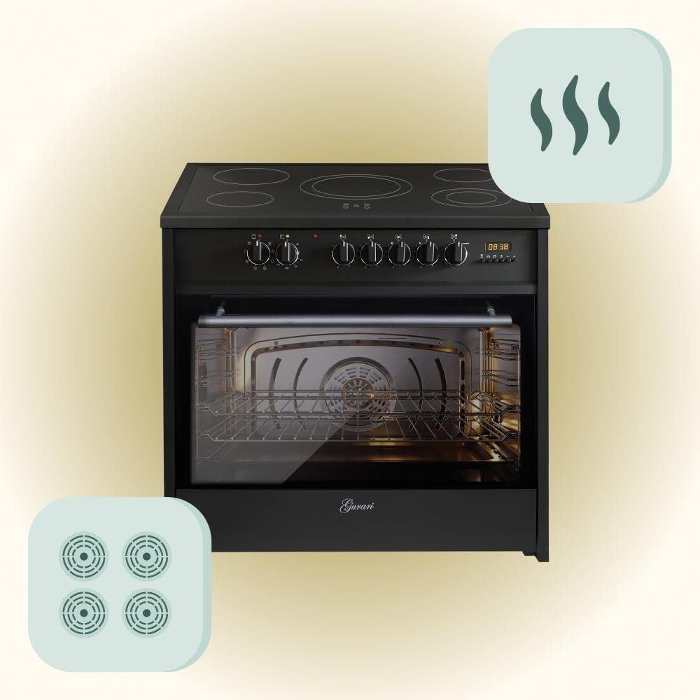 GURARI Elektro-Standherd GCH E 912 BL, mit 1-fach-Teleskopauszug, Elektro Standherd 90 cm/ Schwarz/ Range Coocker / 121L Backofen/Herd/