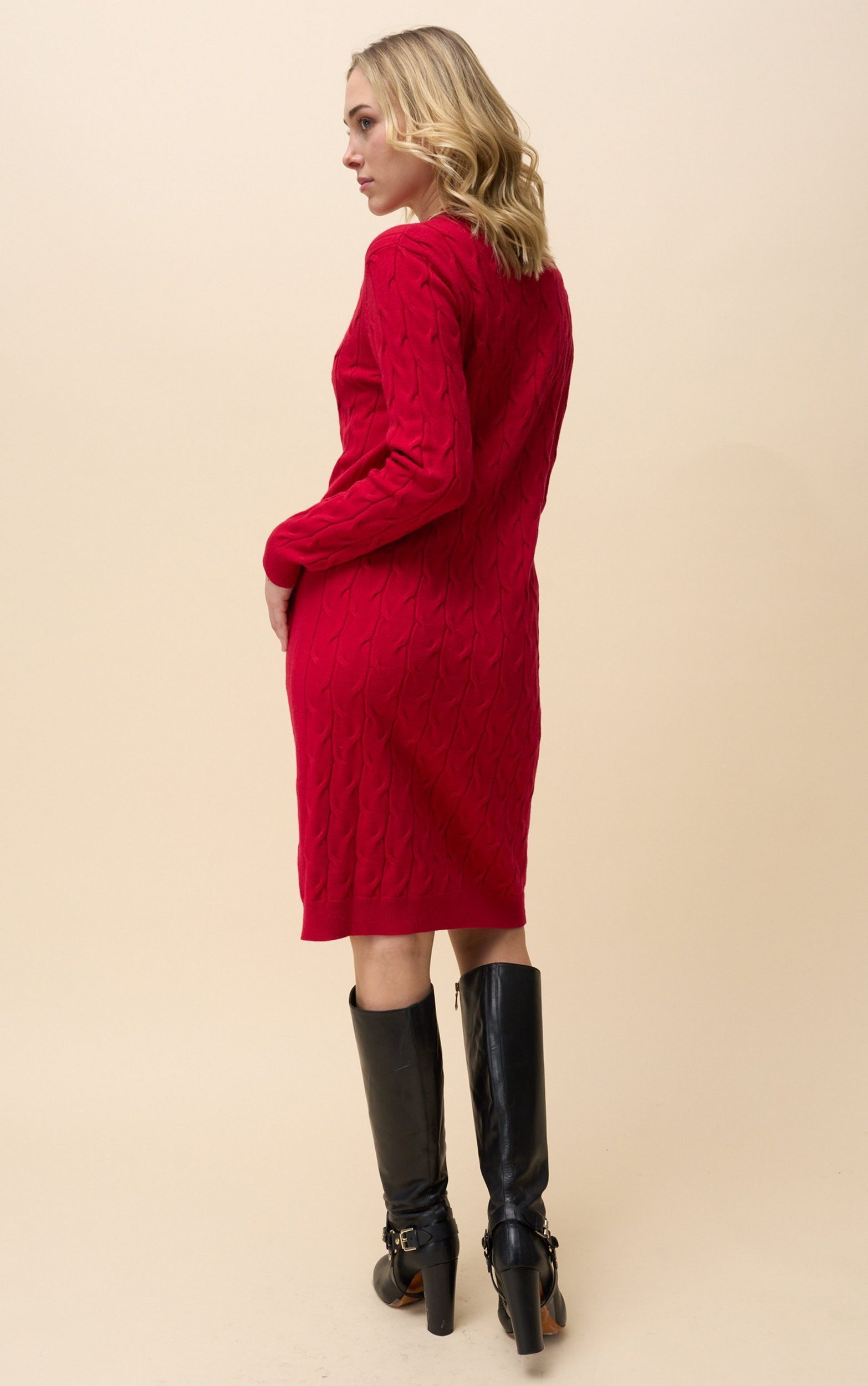 Passioni Strickkleid Knielang mit Zopfmuster günstig online kaufen