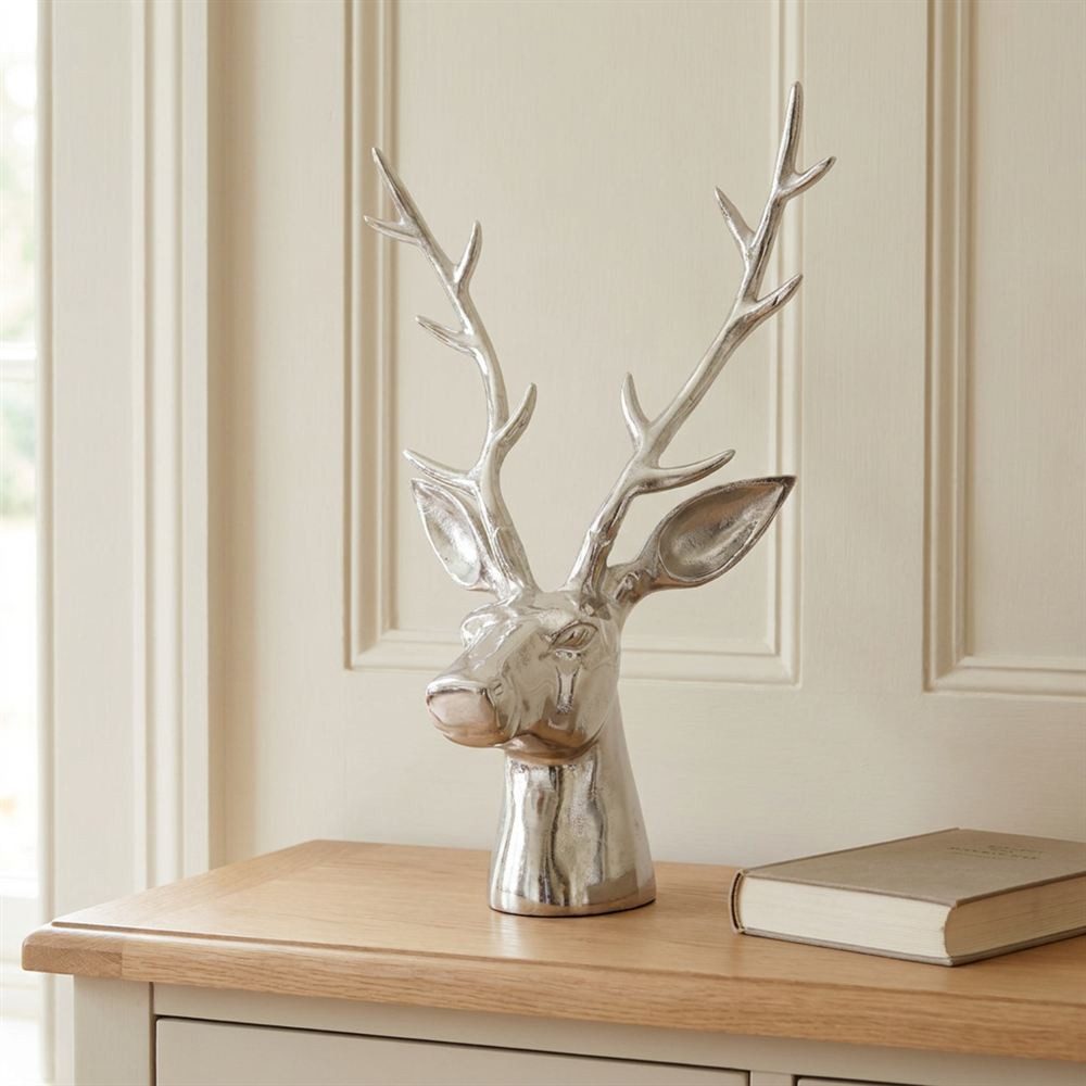 Antikas Wanddekoobjekt Kopfbüste als Wanddekoration, Groß, Hirsch, Wanddeko, Aluminium
