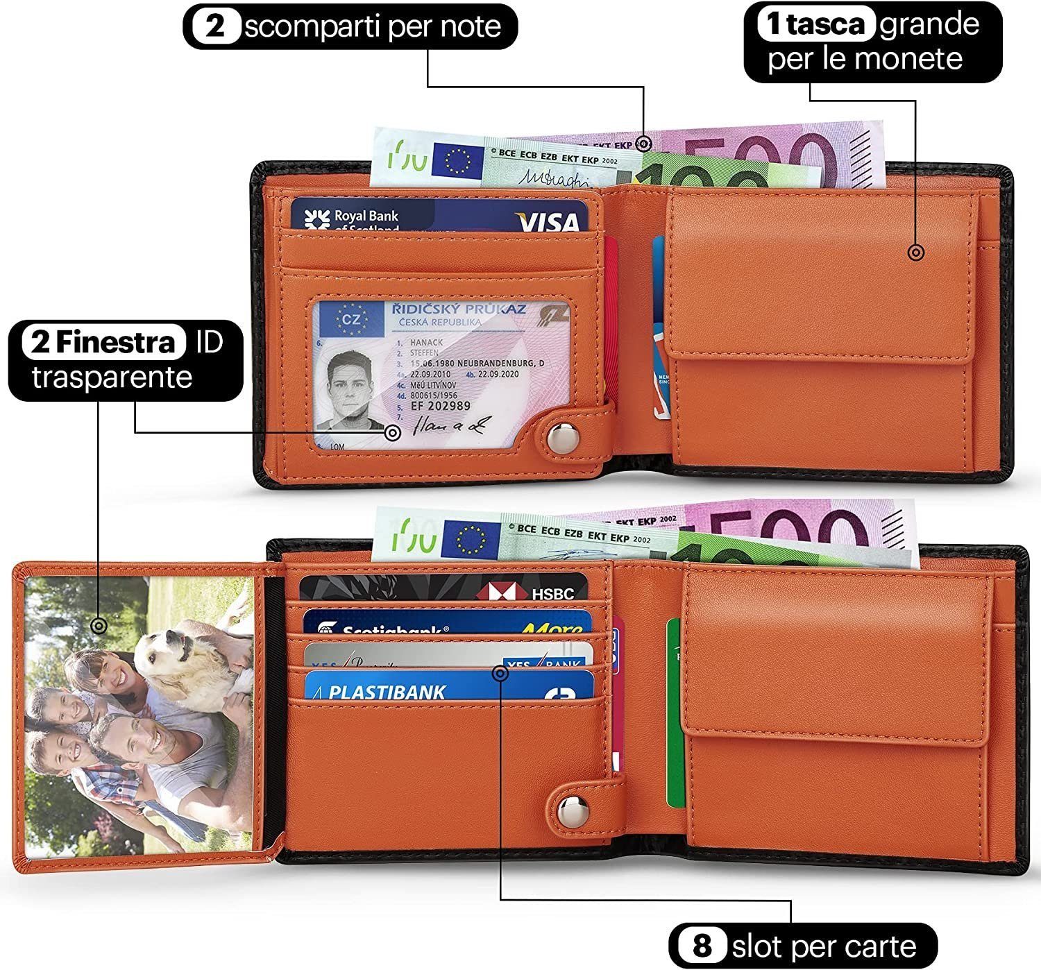 TEEHON Geldbörse Herren Leder RFID Brieftasche Fold mit Schutz Geldbeutel Purse, Brieftasche Coin Triple