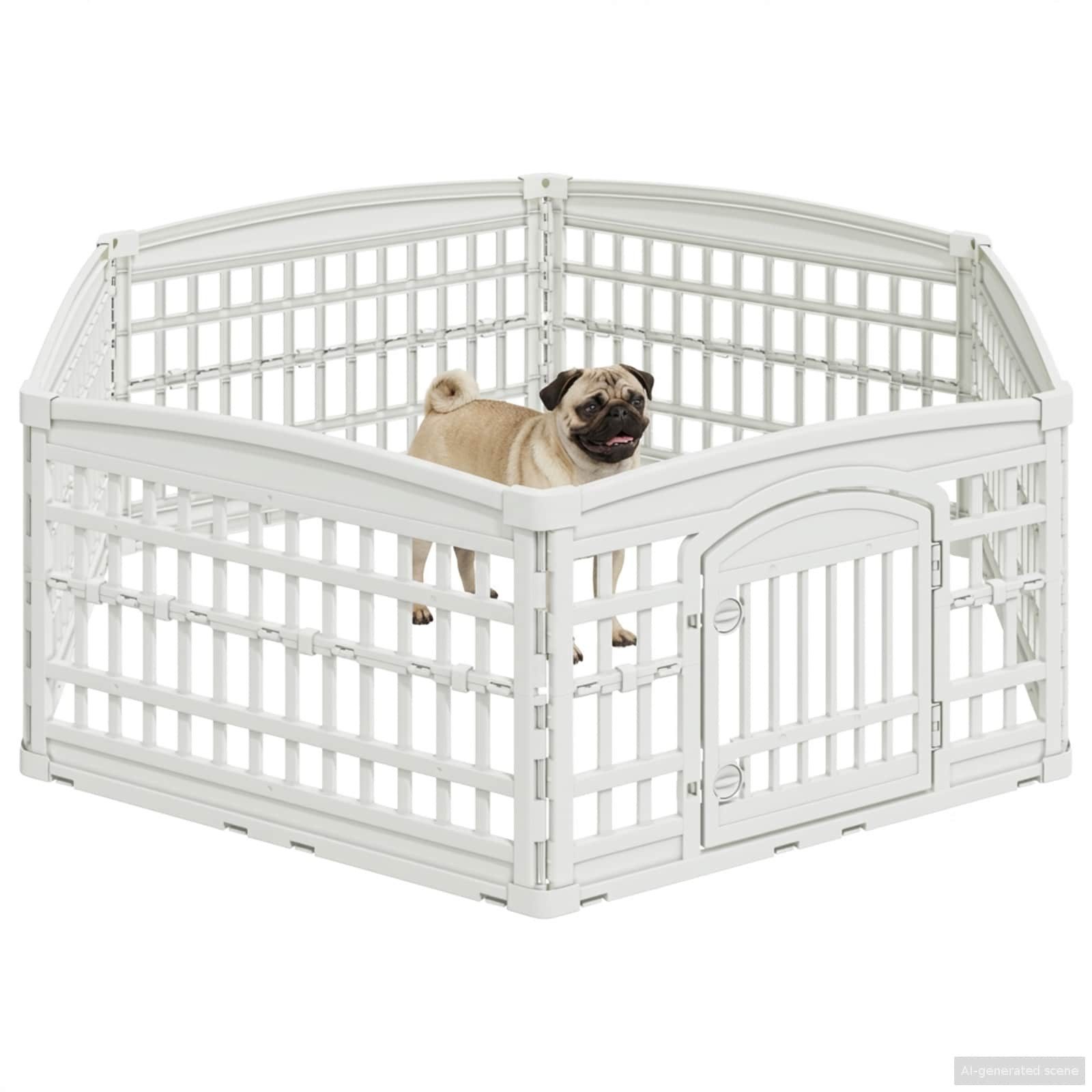 vidaXL Freigehege 6-Panel-Hundespielplatz 177,5 x 154,5 x 58 cm Kunststoff Weiß