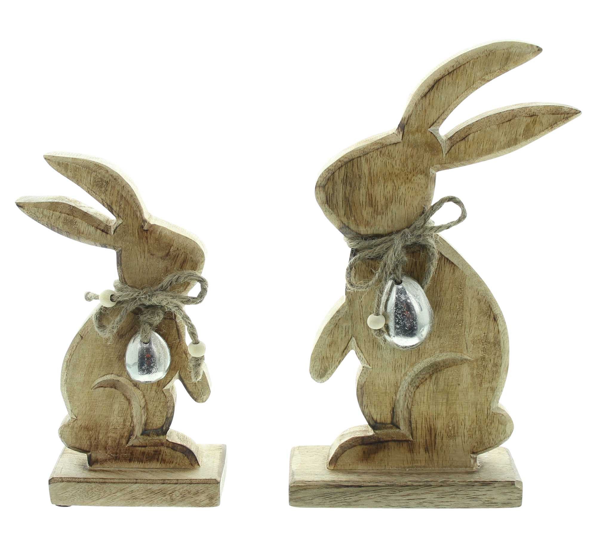 Osterhase aus Manogholz, Dekofigur 20+26 cm hoch, Osterdeko, Osterfigur