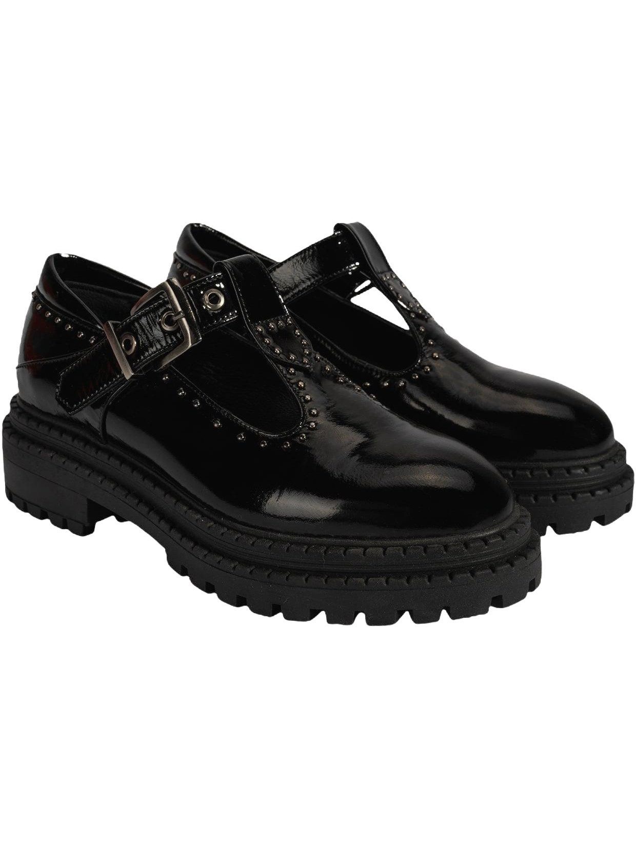 Damen-Slipper aus Lackleder – Schnallendetail, flacher Absatz, atmung Pumps