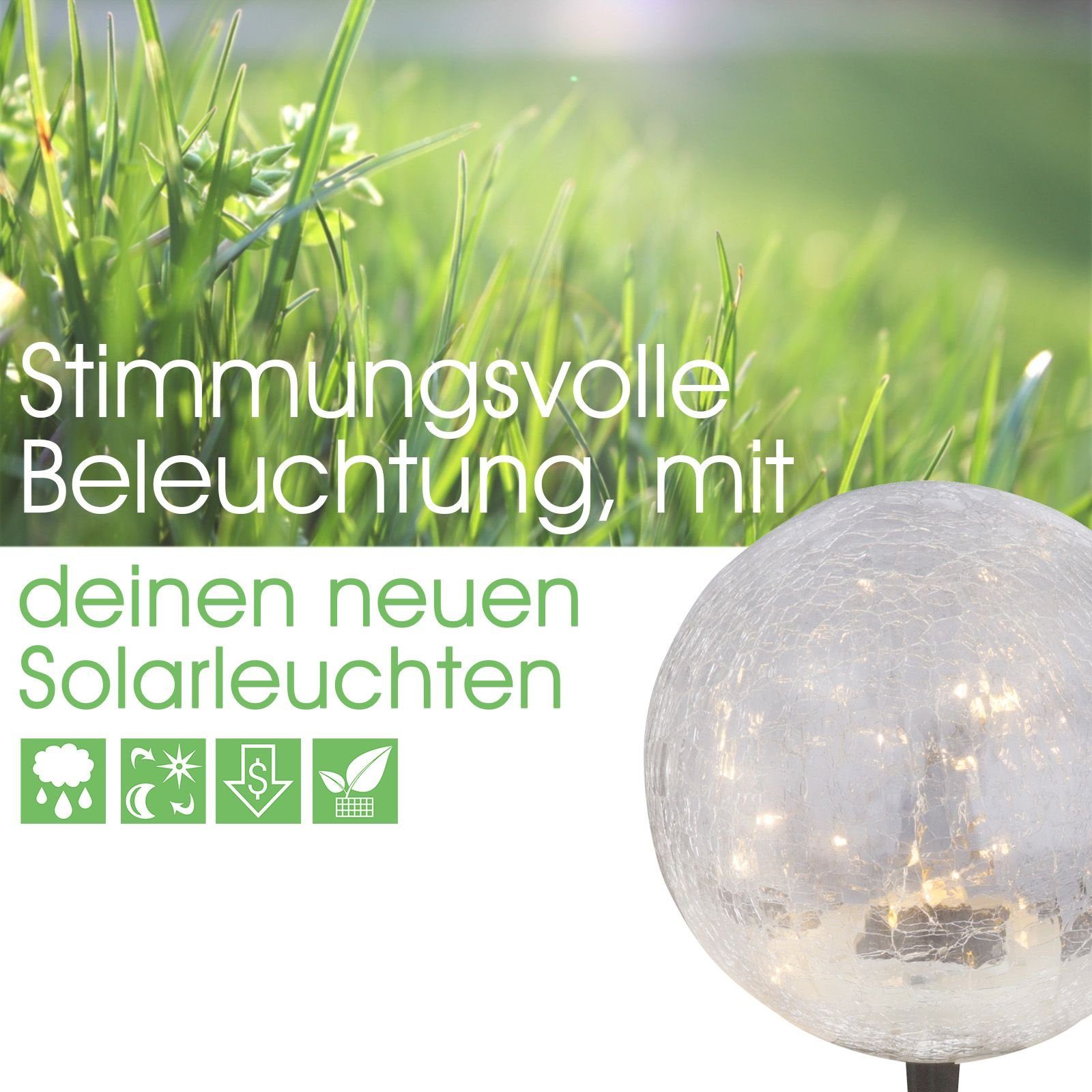 bmf-versand LED Außen Set 2er Solarlampe Deko Glas Garten Solarleuchte Solarlampe Kugel