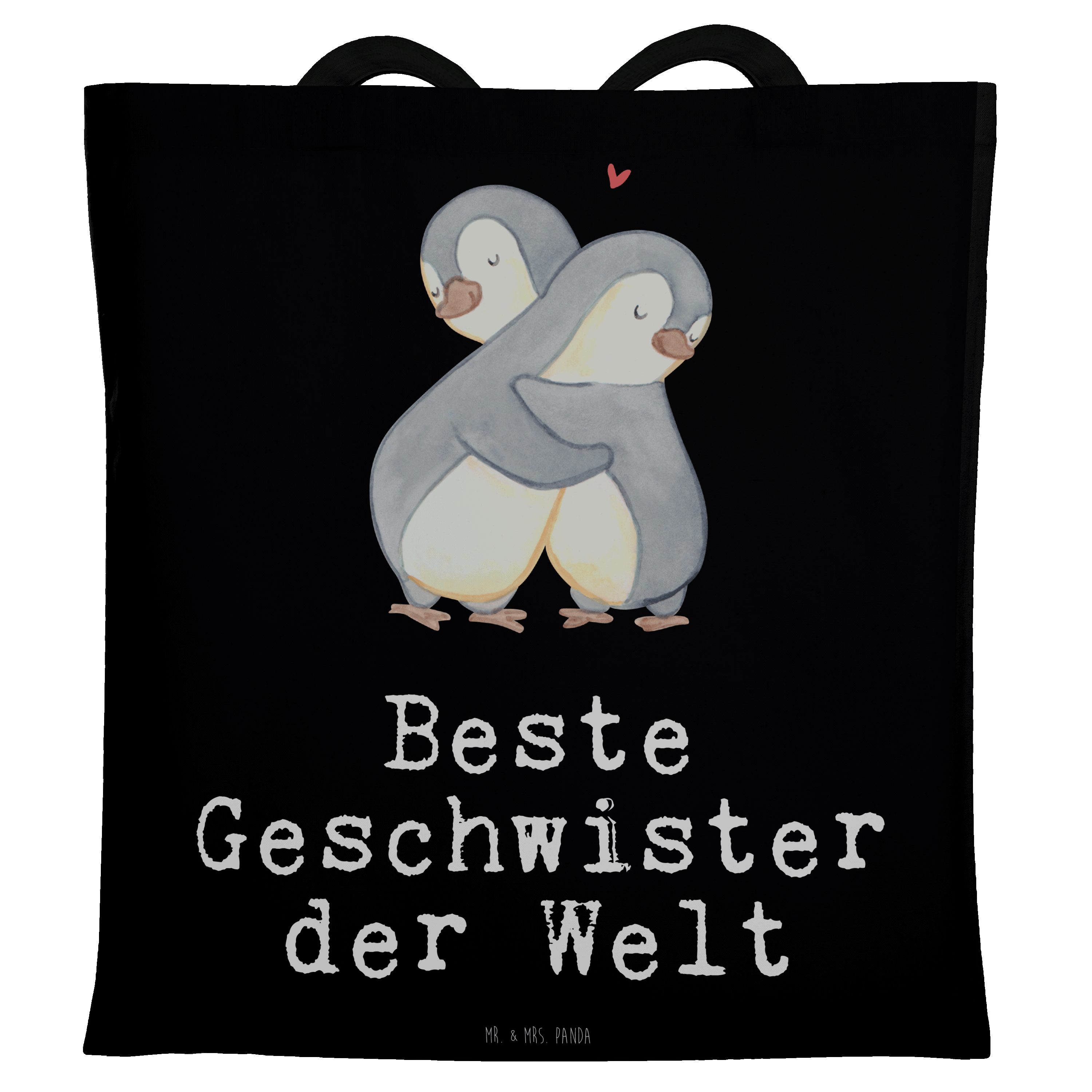 Mr. & Mrs. Panda Tragetasche Pinguin Beste Geschwister der Welt - Schwarz - Geschenk, Geschenkidee (1-tlg)