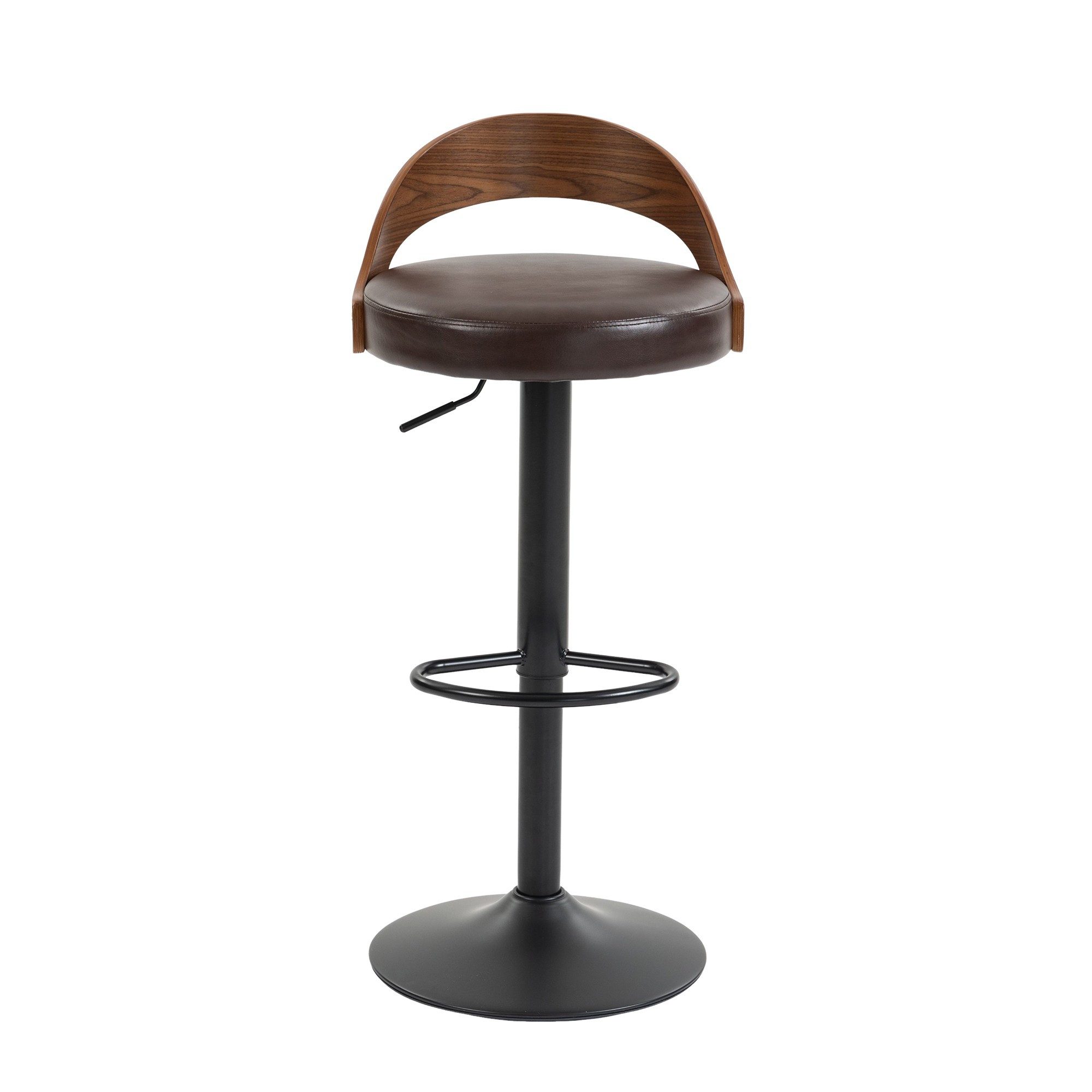 LVHOM Barhocker 360° drehbarer, höhenverstellbarer Barstühle mit Fußstütze,2er Set (PU-Leder, geschwungene Rückenlehne aus Holz, atmungsaktiv und komfortabel, runder Fuß (42,5 cm Durchmesser), Tragkraft 150 kg), ideal für Wohnzimmer, Küchen, Bars, Balkone, Partys, Cafés und Kneipen
