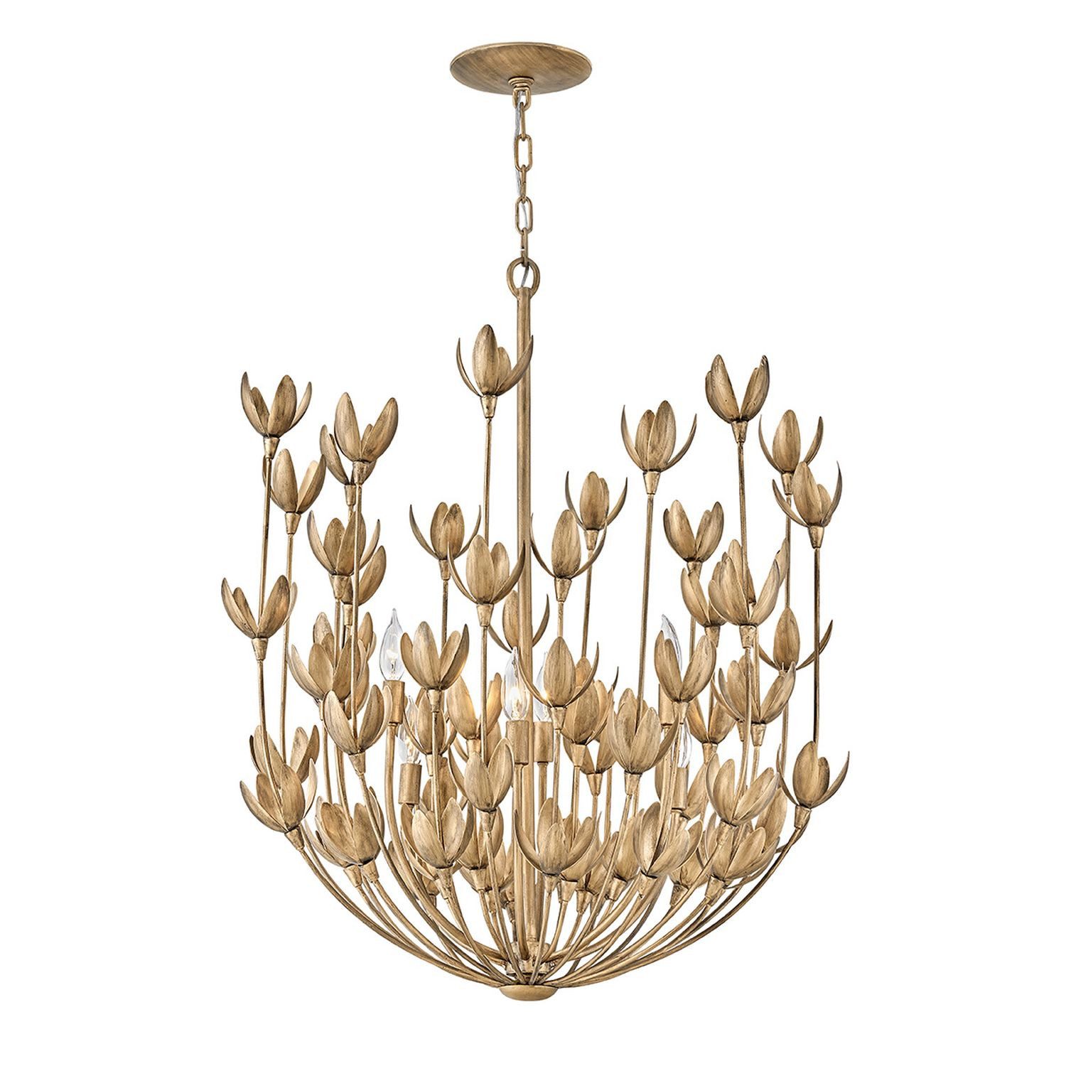 Licht-Erlebnisse Pendelleuchte DARIAN, ohne Leuchtmittel, B: 667 cm H: max. 400.5 cm Metall in Gold brüniert Floral 6x E14
