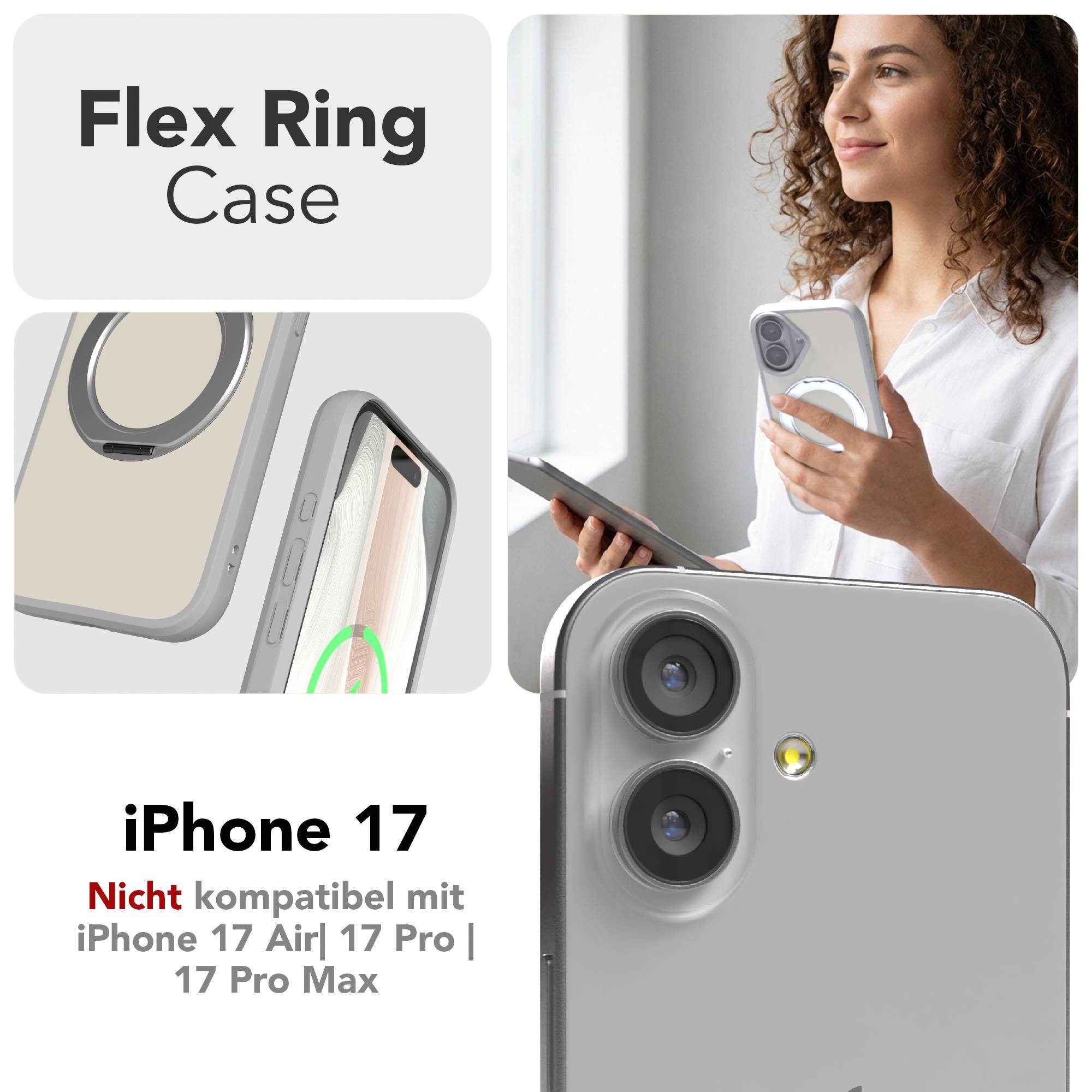 EAZY CASE Handyhülle Outdoor Apple iPhone 17 Case MagSafe Rotation Ring 6,3 Zoll, Moderne aufstellbare Handyhülle stoßfest Bumpercase kratzfest in Grau