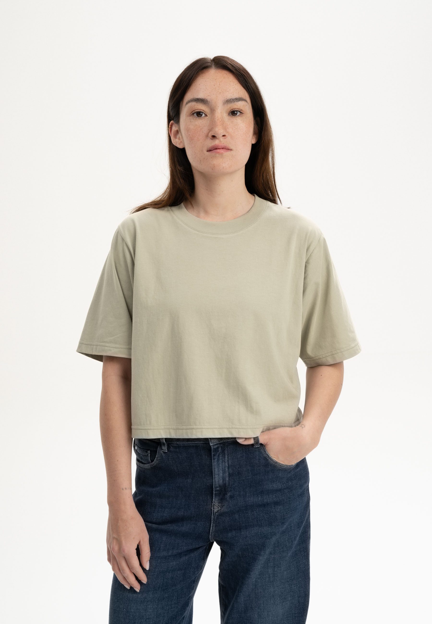 MELA Kurzarmshirt Cropped T-Shirt Style DESNA Fein gerippter Kragen