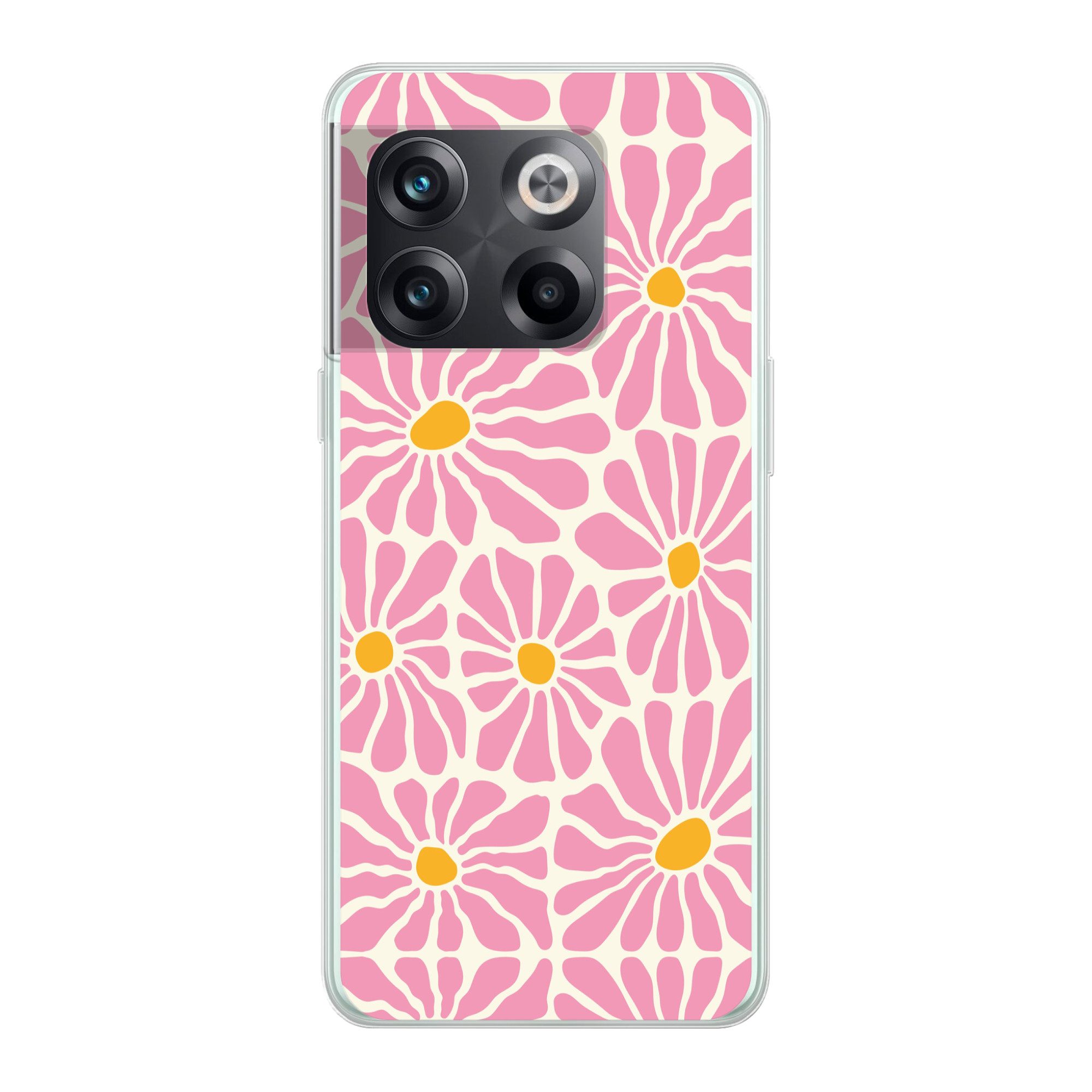 MuchoWow Handyhülle für OnePlus 10T Blumen - Muster - Rosa - Beige - Orange, Phone Case, Silikon, Schutzhülle Dünn