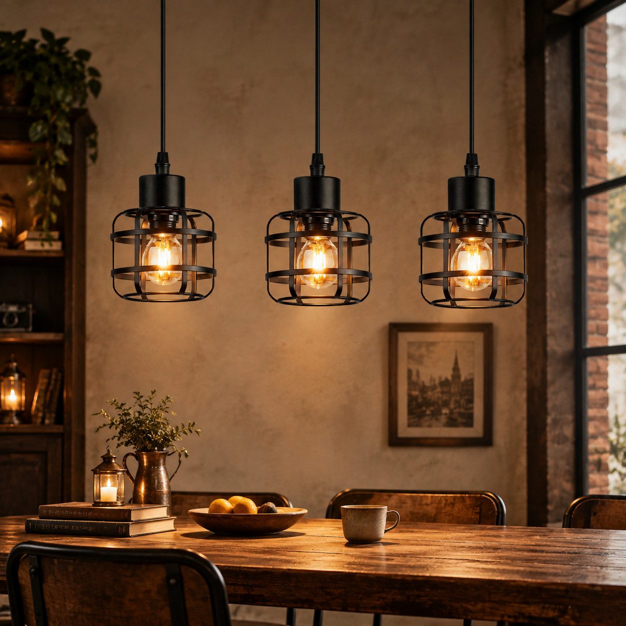 Nettlife Pendelleuchte Vintage schwarz Hängelampe industrielle 1/3flammig rund E14, Höhenverstellbar, ohne Leuchtmittel, für Esstisch, Kücheninsel, Bars, Cafés und Restaurants