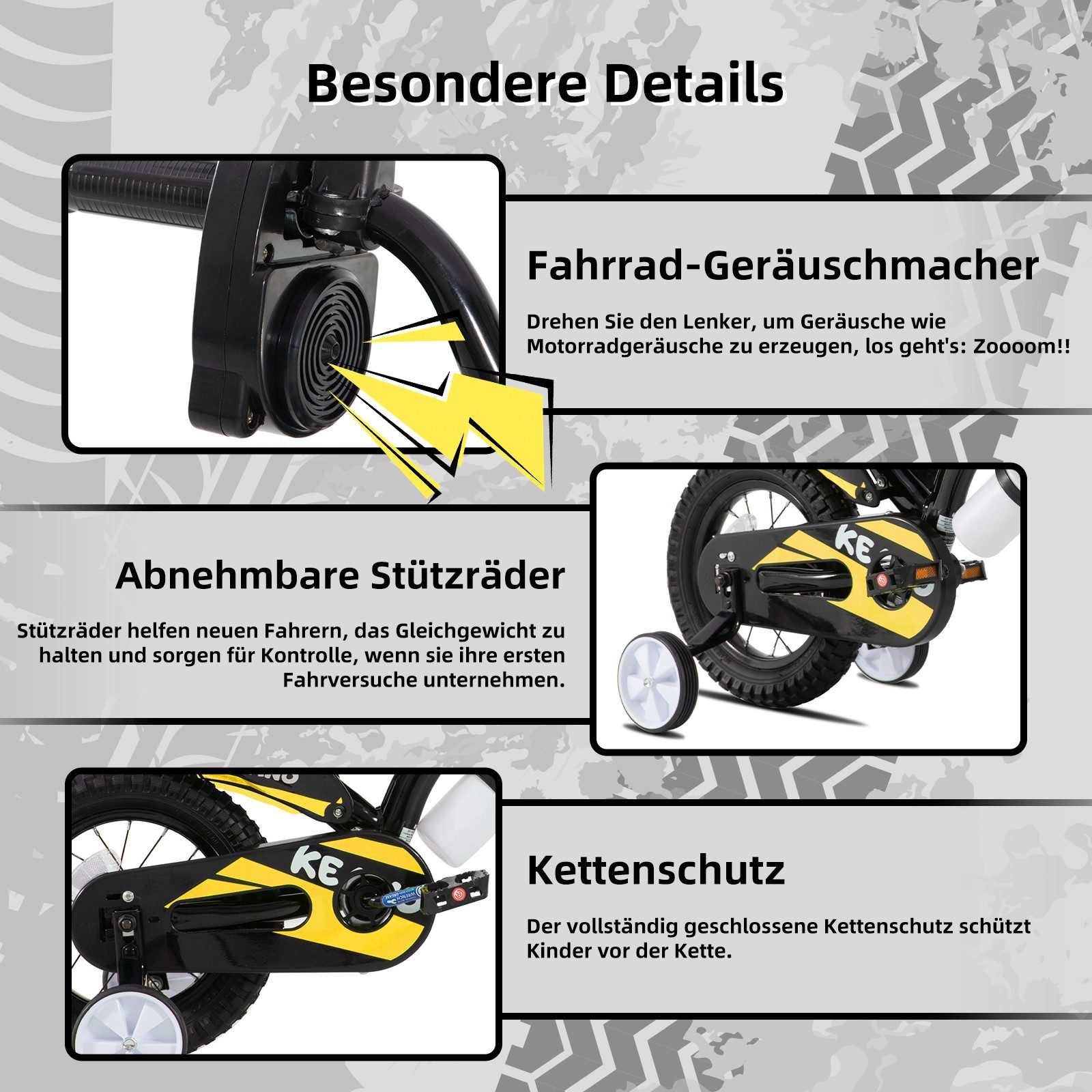 JOYSTAR Kinderfahrrad 12/16 Zoll fahrrad im Motorradstil für 3-8 Jahren Jungen und Mädchen, mit Stützrädern, Getränkehalter und Schutzblechen