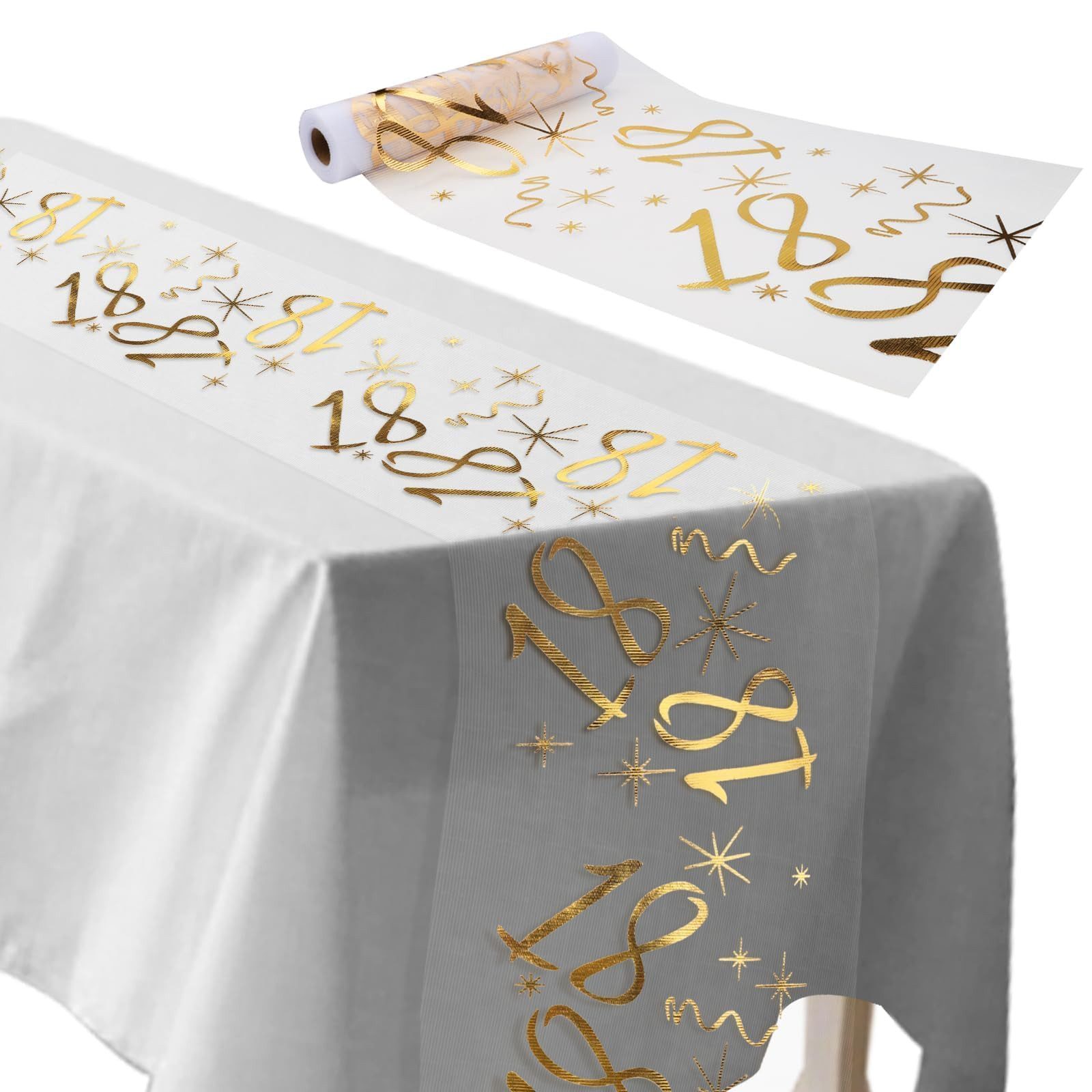 FOUORTUNATE-BEE Tischläufer Tischläufer Tischdeko Geburtstag Zuschneidbar Tischläufer Gold (Männer und Frauen für Geburtstagsparty Jubiläumsfeier, 28 cm x 10 m)