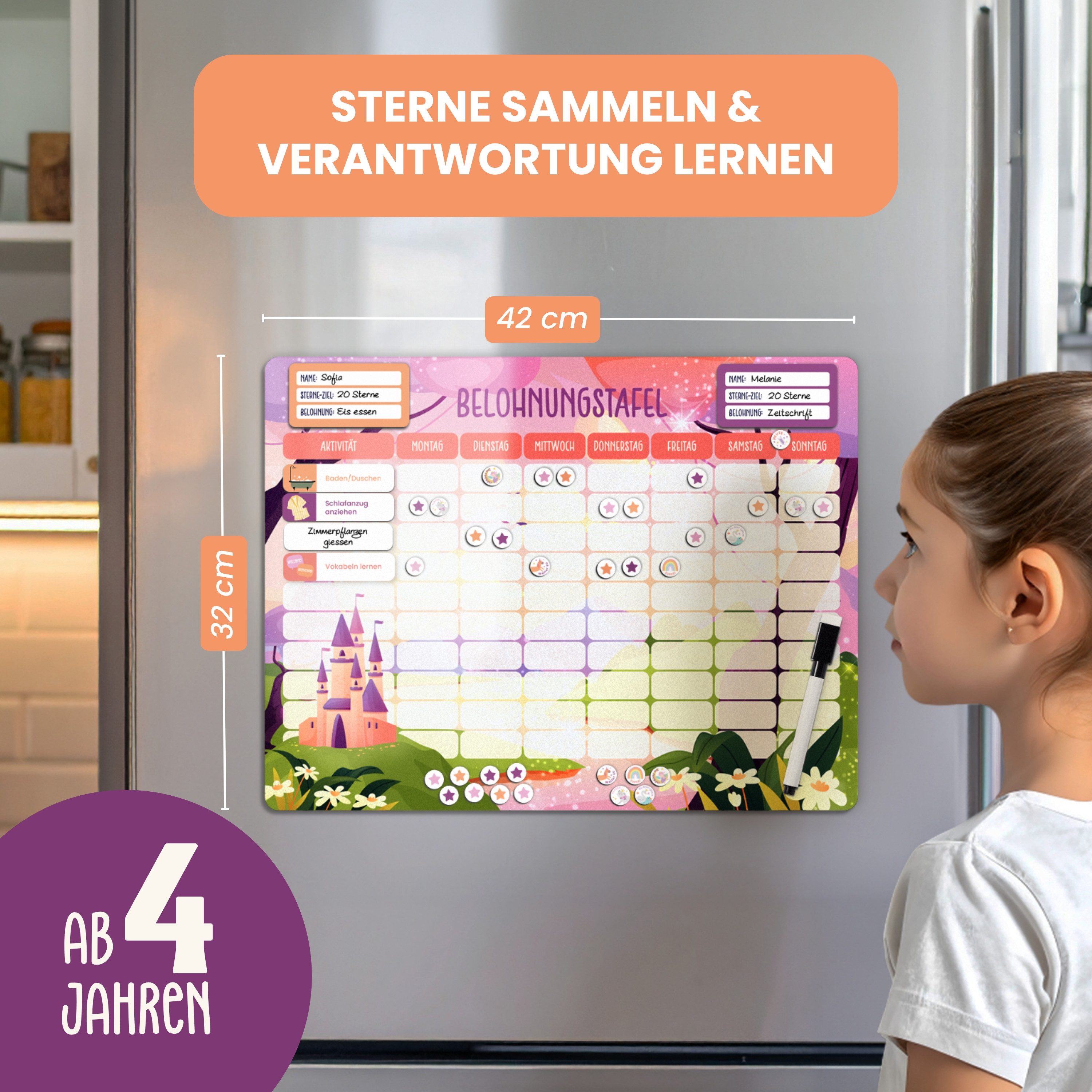 Lilletå Lernspielzeug Belohnungstafel für Kinder – 95 Aufgaben & 350 Magnete, Magnetisches Belohnungssystem für Verantwortung & Selbstständigkeit