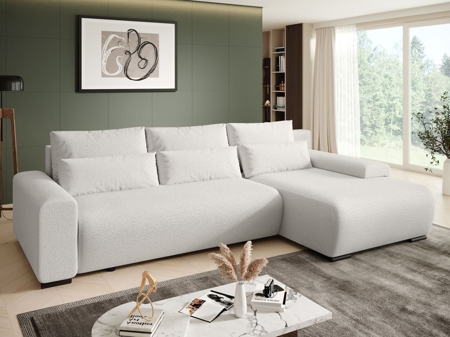 Beautysofa Ecksofa Benny Boucle, inkl. Schlaffunktion, Bettkasten, Wellenfedern, stilvoll Polsterecke im modernes Design, L-förmiges Ecksofa aus Boucle-Stoff