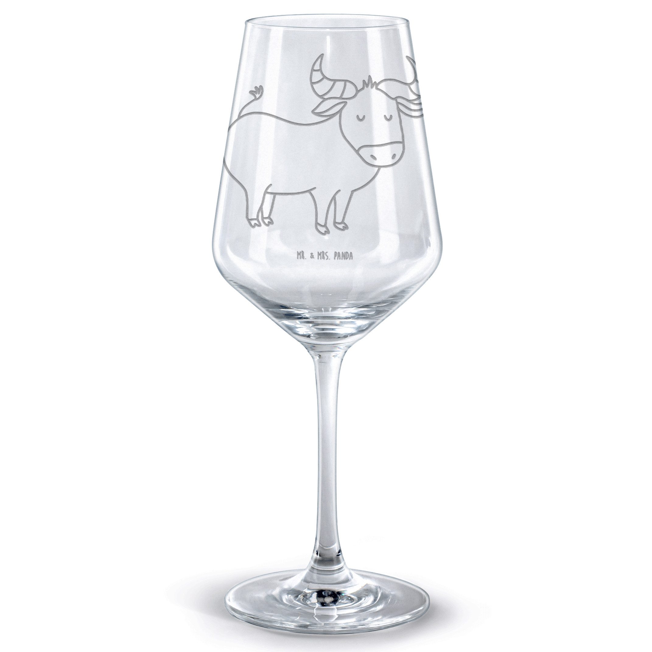Mr. & Mrs. Panda Rotweinglas Sternzeichen Stier, Kelch, Transparent, wein glas, Stier, Ochse, Wein, Premium Glas, glas für rotwein Stier Sternzeichen Rotweinkelch