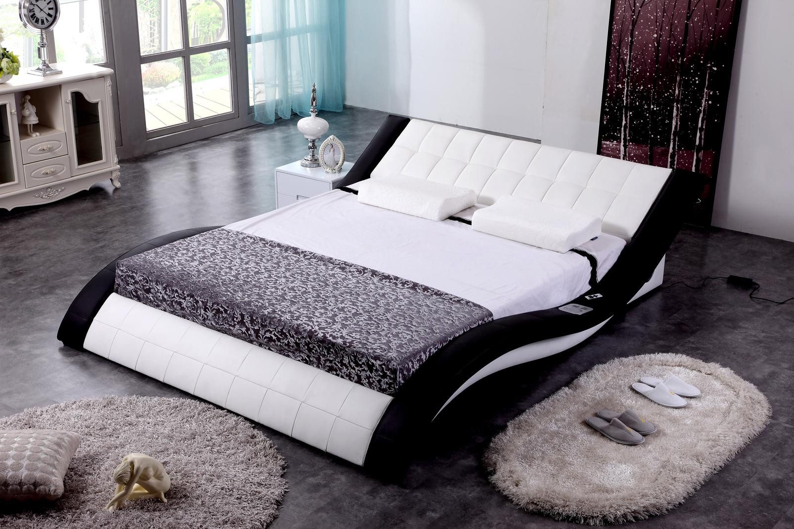 JVmoebel Bett Doppelbett aus Lederfaserstoff und echtem Leder in Weiß (1-tlg), Made in Europa