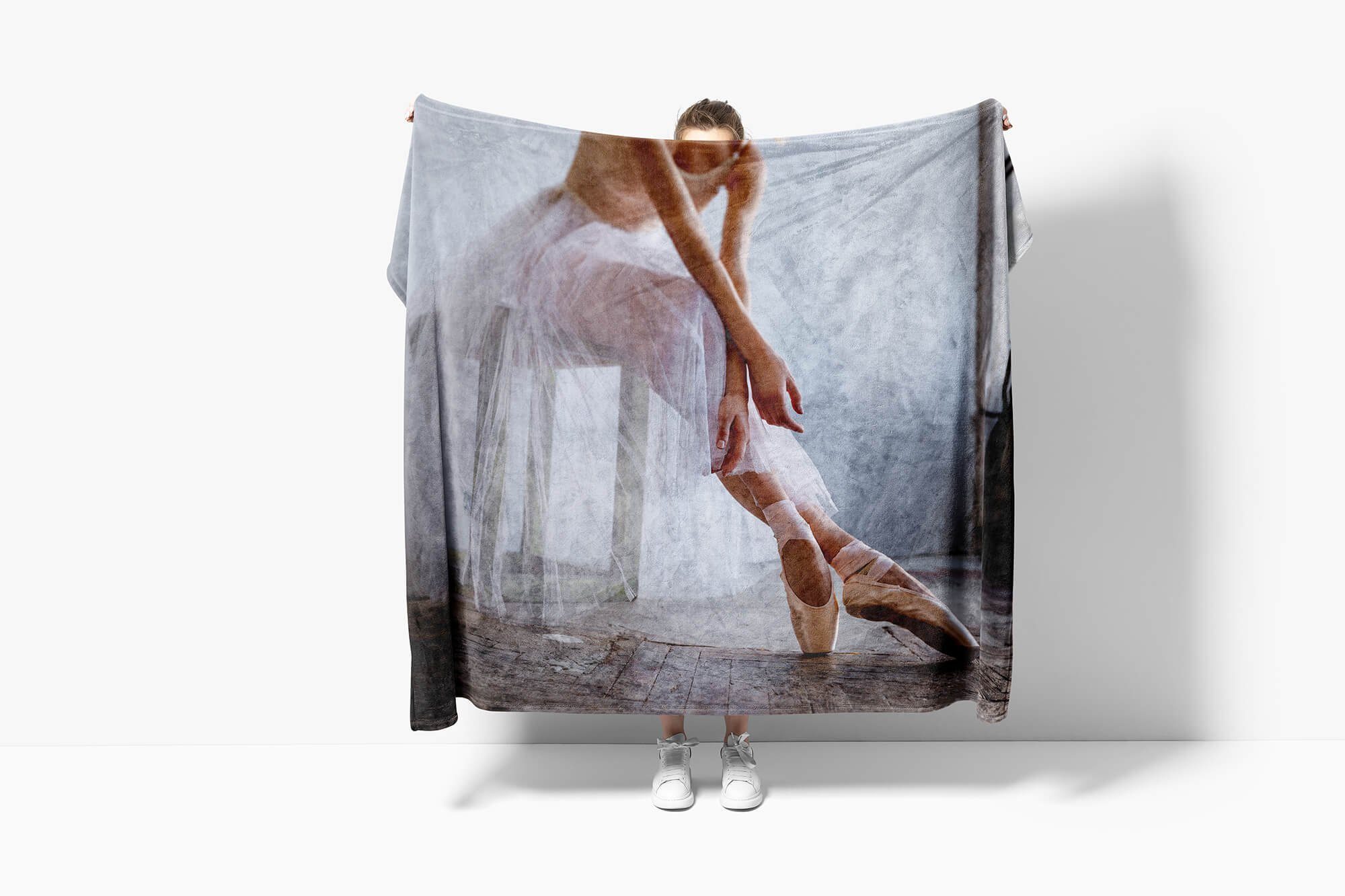 Sinus Handtuch Handtücher schöne Handtuch Saunatuch Strandhandtuch Art Ballerina (1-St), Fotomotiv F, mit Kuscheldecke Baumwolle-Polyester-Mix