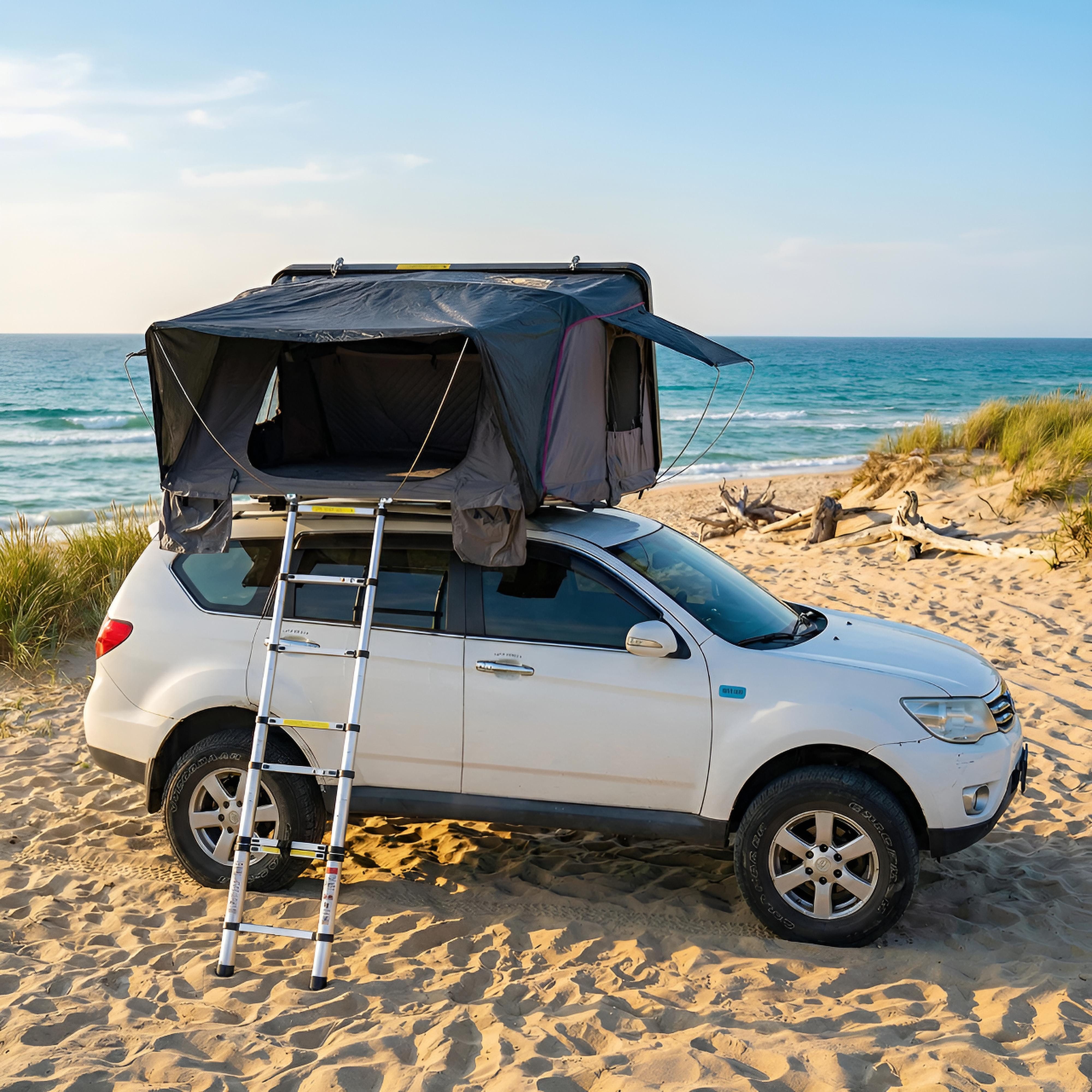 TZIpower Dachzelt Autodachzelt Hartschale ABS 2 Größen bis 4 Personen Grau Braun Vorzelt