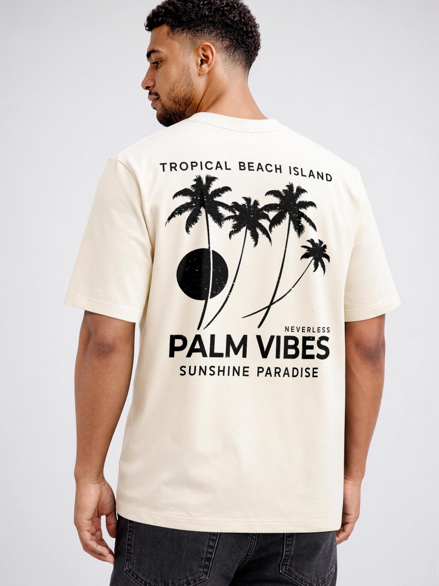 Neverless Oversize-Shirt Herren T-Shirt - Palm Vibes - Oversized Relaxed Fit Printshirt Sommer mit Print