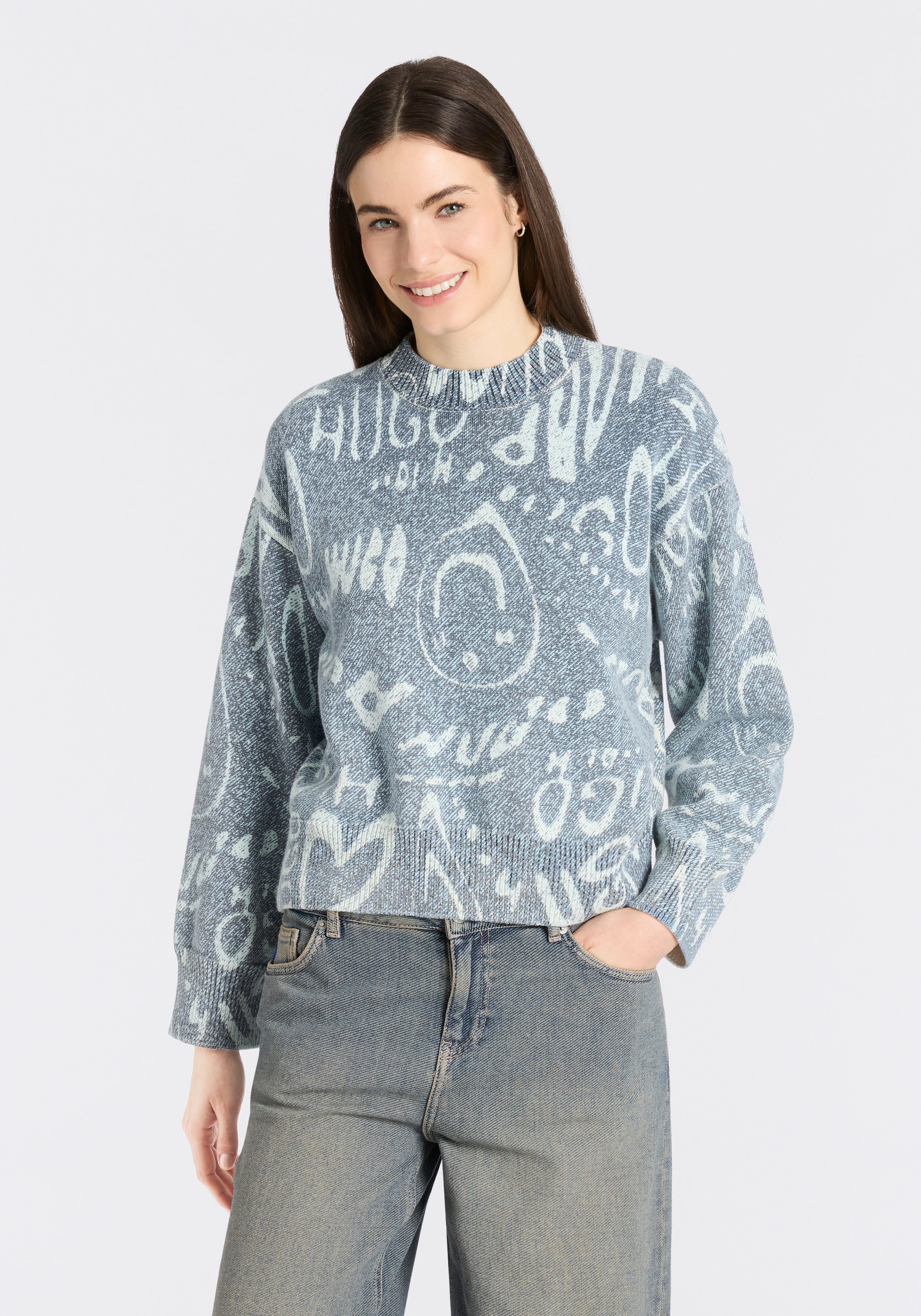 HUGO Blue Strickpullover Slicary mit Allover-Muster, oversize