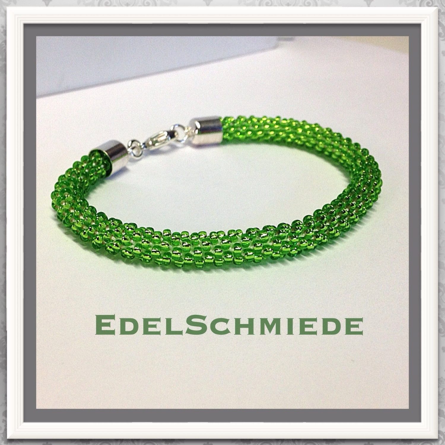 Edelschmiede925 Armband Häkelarmband hellgrün 925 Verschluß Karabiner Unikat Handarbeit