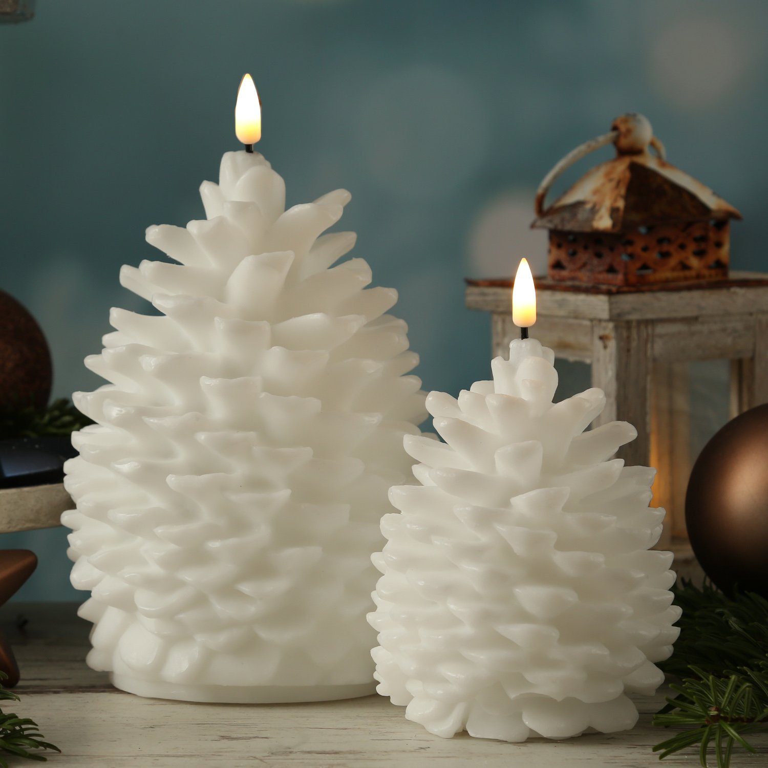 Deluxe Homeart LED-Kerze Zapfen Tannenzapfen Zapfenform Echtwachs H: 13cm w günstig online kaufen