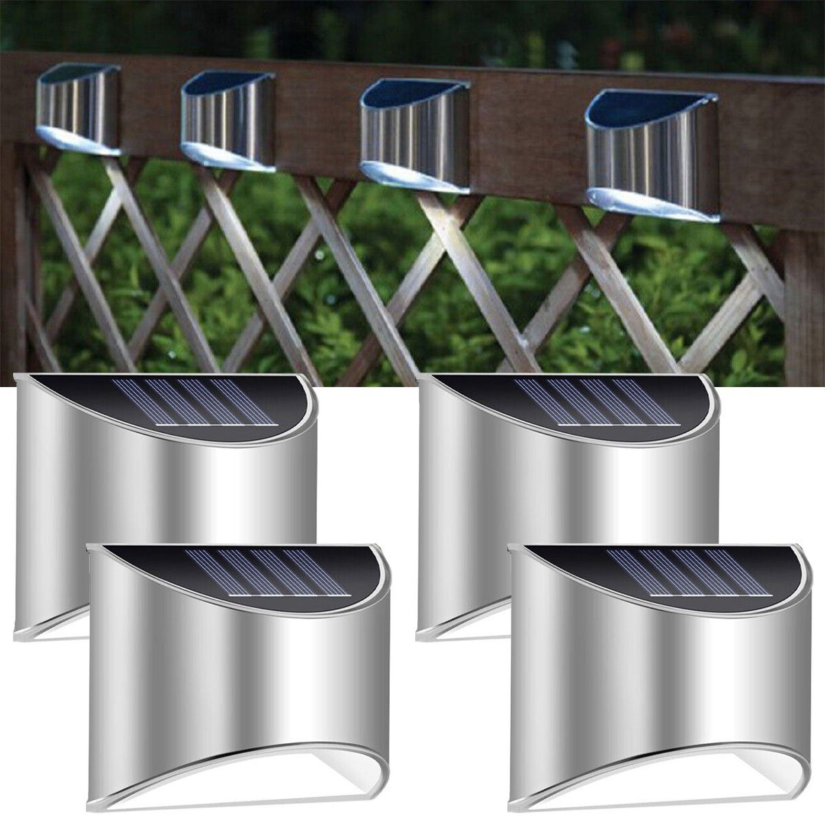 oyajia LED Solarleuchte Solarlampen für Außen, Wasserdichte, Pfad Solarleuchte, LED fest Garten Tageslichtweiß, Wandleuchte LED Zaun integriert, Wand 4 IP65 für Stücke Sicherheitswandleuchte Edelstahl